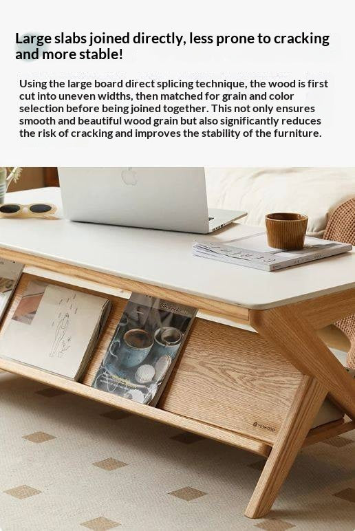 Oak Solid Wood Modern Rock Plate Coffee Table