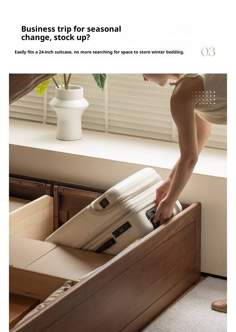 Black Walnut Solid Wood Italian Light Luxury Platform Bed, Headboard-Free Box Bed