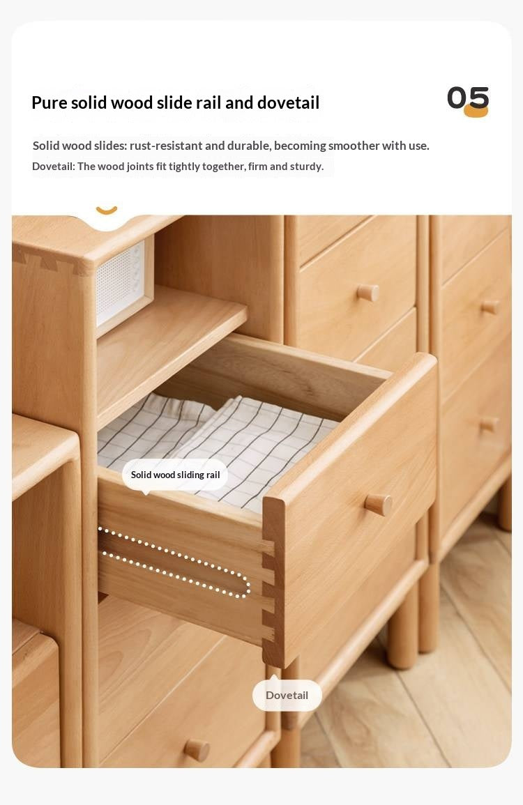 European Beech Solid Wood Storage Side Cabinet Combination