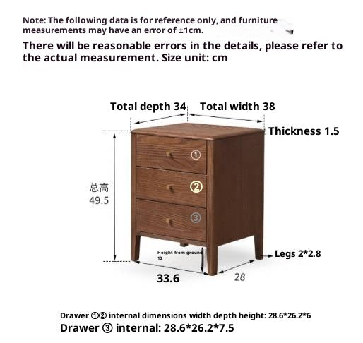 Oak Solid Wood Modern Minimalist Three-Drawer Nightstand