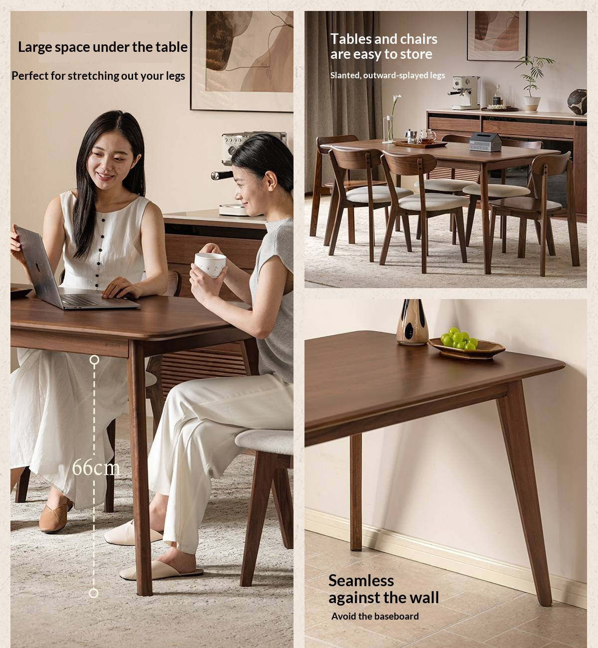 Black Walnut, Golden Pearwood, Sandalwood Solid Wood North American Dining Table