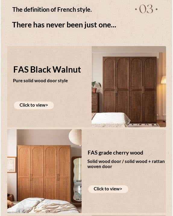 Black Walnut Solid Wood Wardrobe In Vintage Style