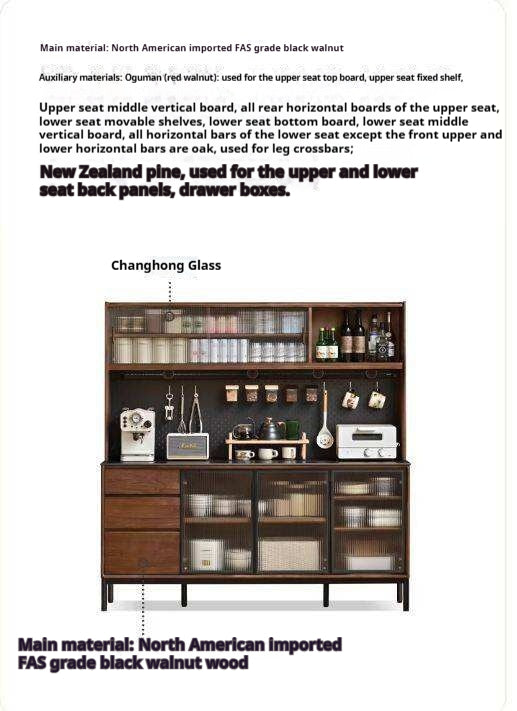 Black Walnut Solid Wood, Sandalwood Rock Sideboard Buffet Cabinet