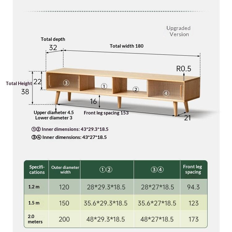 Solid RubberWood, Oak Solid Wood TV Stand Glass Sliding Door