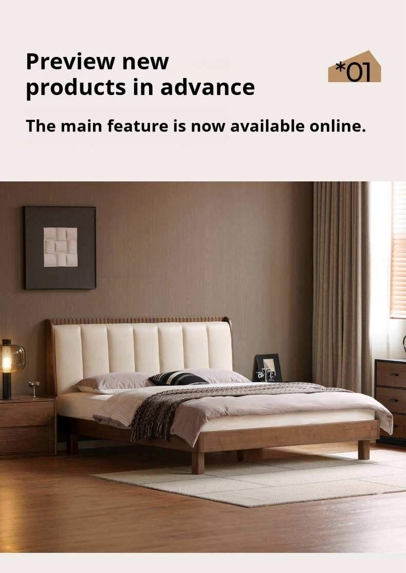 Black Walnut, Golden Sandalwood Solid Wood Genuine Leather Extra Tall Vertical Channel Tufted Platform Bed