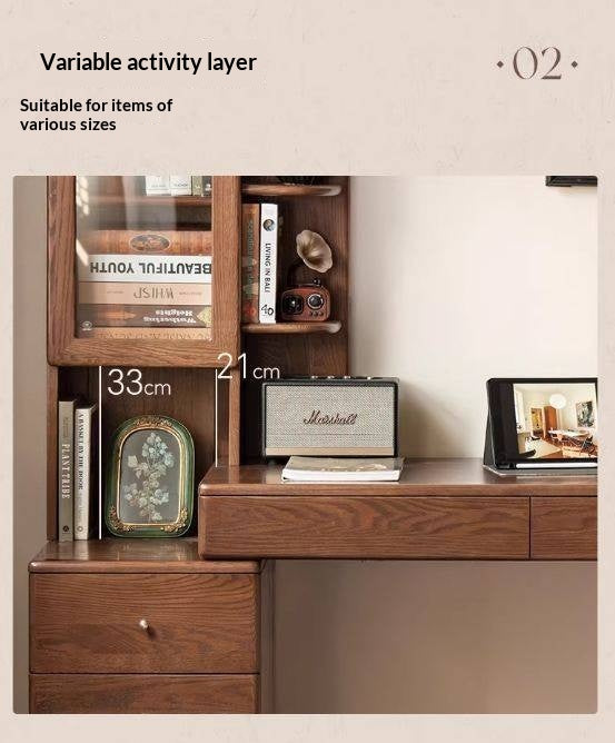Oak Solid Wood Telescopic Desk with Integrated Bookshelf