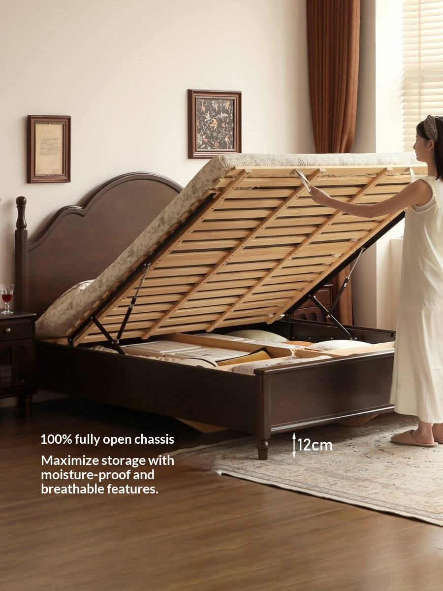 Poplar Solid Wood Box Bed — American Retro Vintage Style Off-the-Ground Box Bed