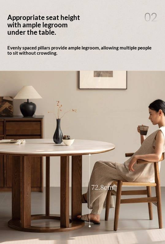 Ash Solid Wood Rock Plate Dining Table with Rotary Wheel