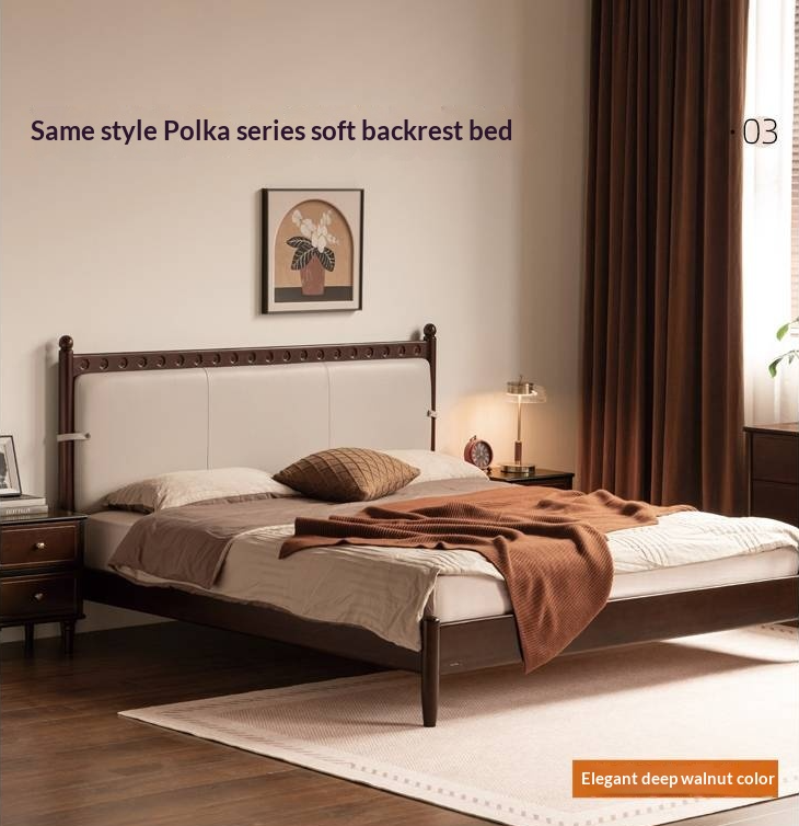 Poplar Solid Wood Vintage Soft Backrest Bed