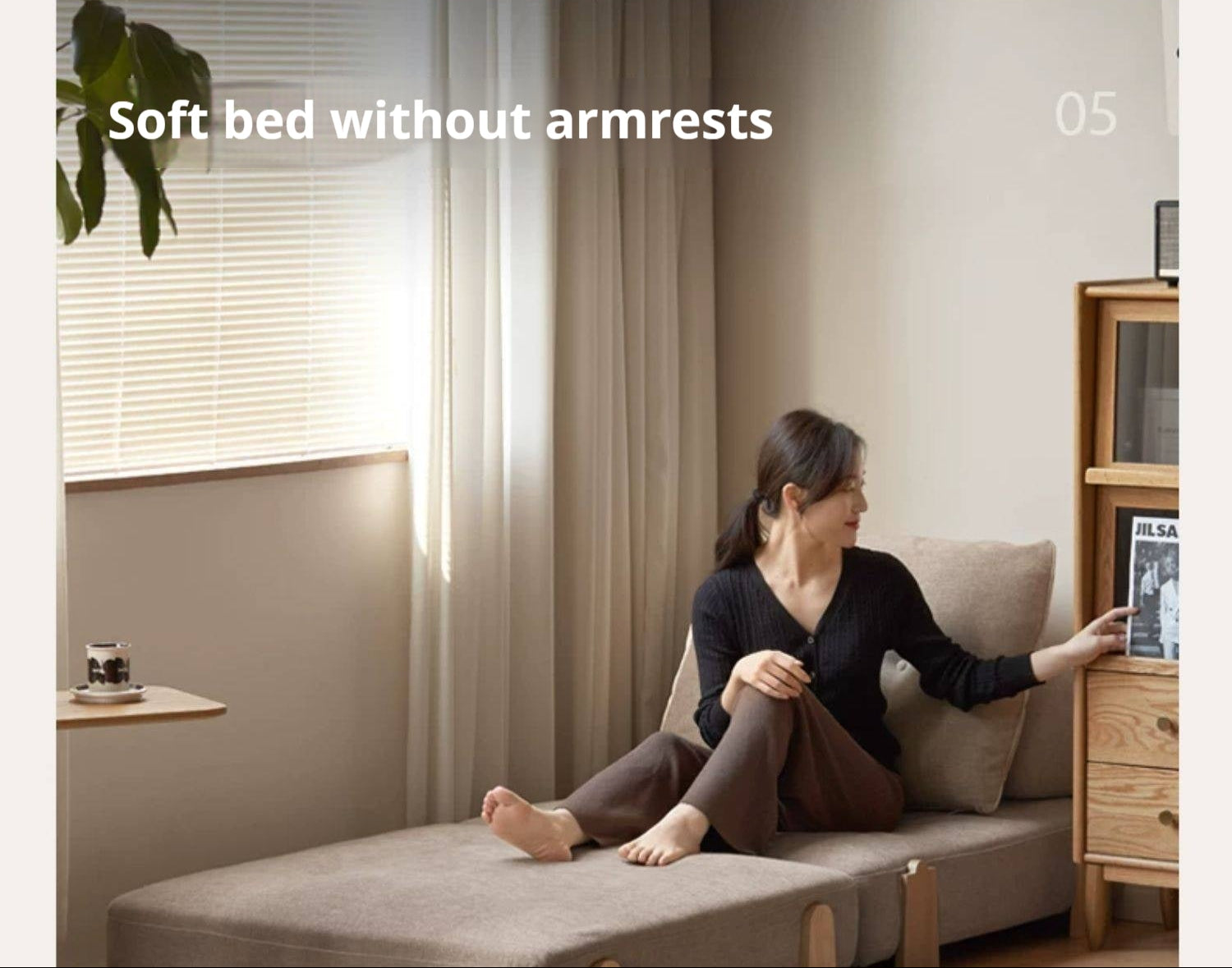 Armless Folding Sofa Bed with Wood Legs
