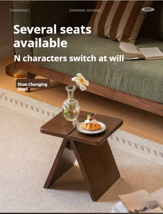 Solid Rubberwood Modern Minimalist Square Shoe Changing Stool