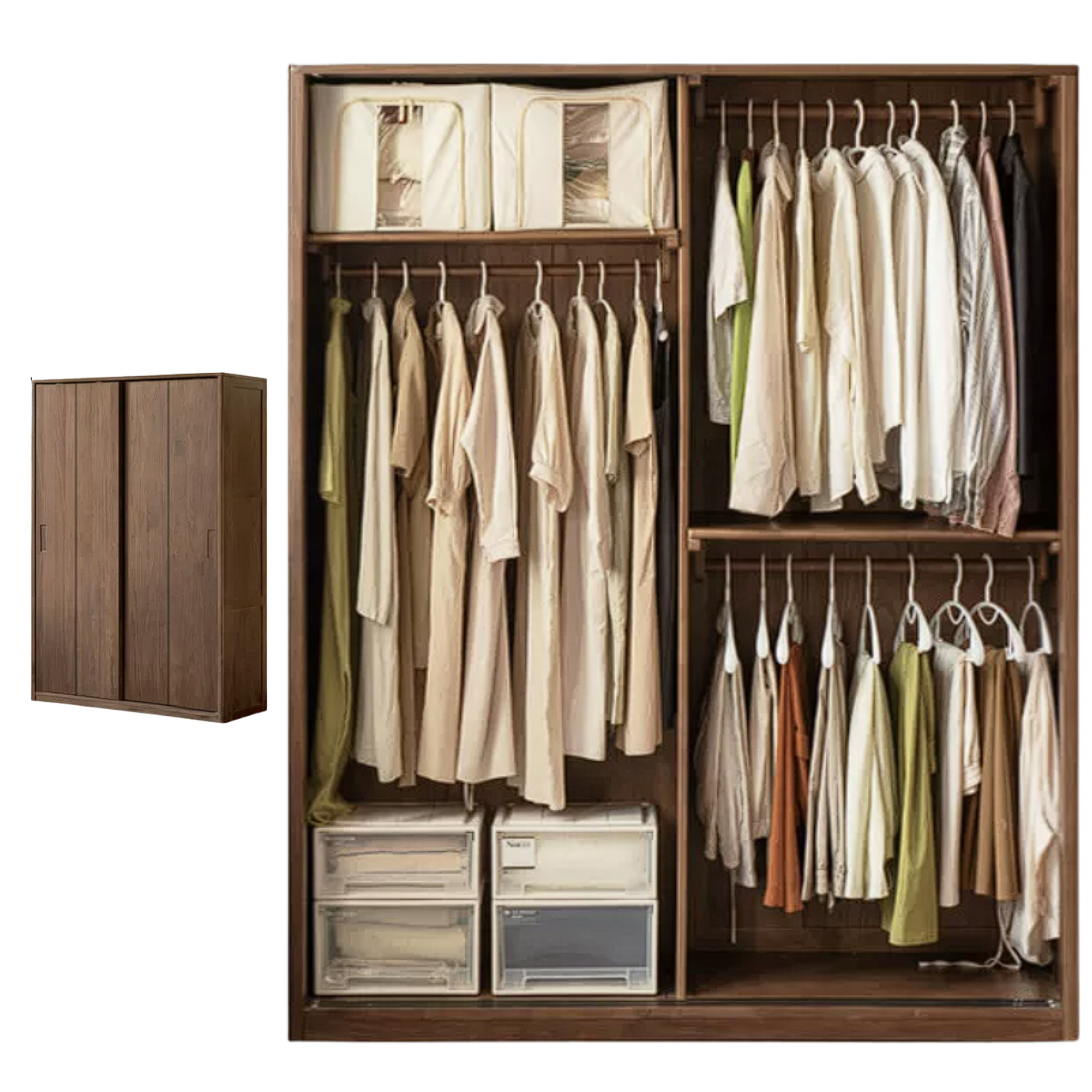 Black Walnut Solid Wood Sliding Door Wardrobe