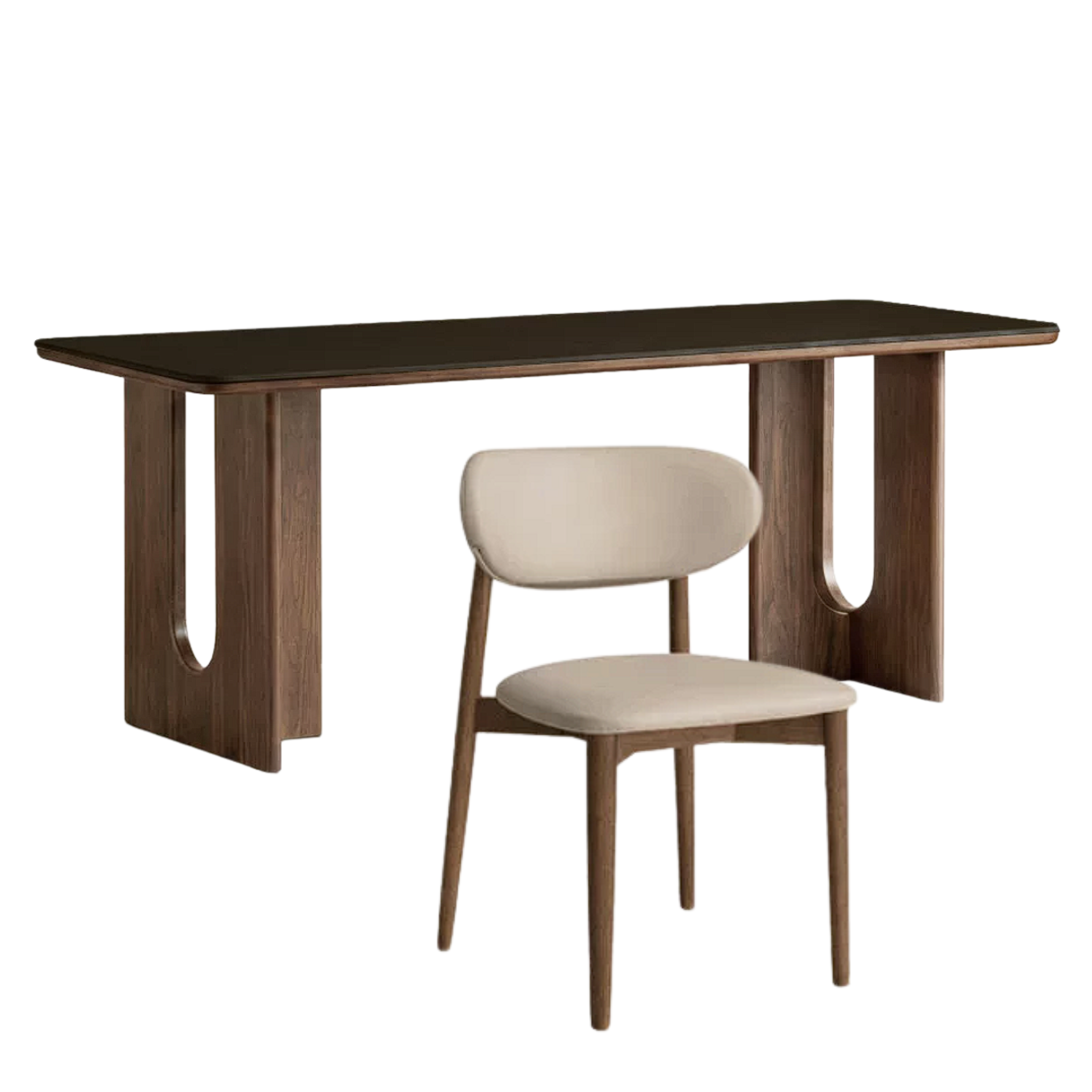 Black Walnut Solid Wood Light Luxury Style Rock Plate Dining Table