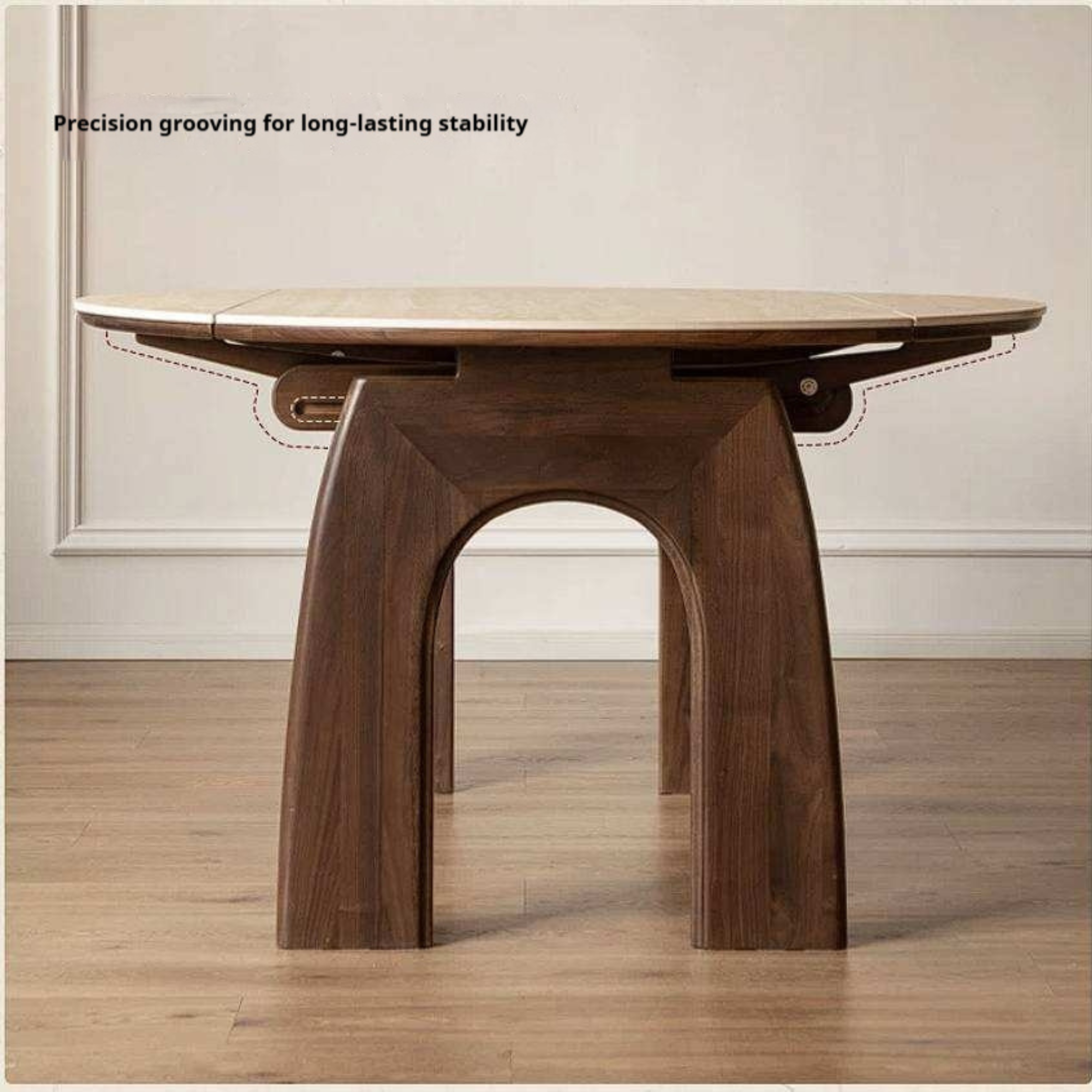 Black Walnut, Ash Solid Wood Extendable Round Dining Table with Curved Legs
