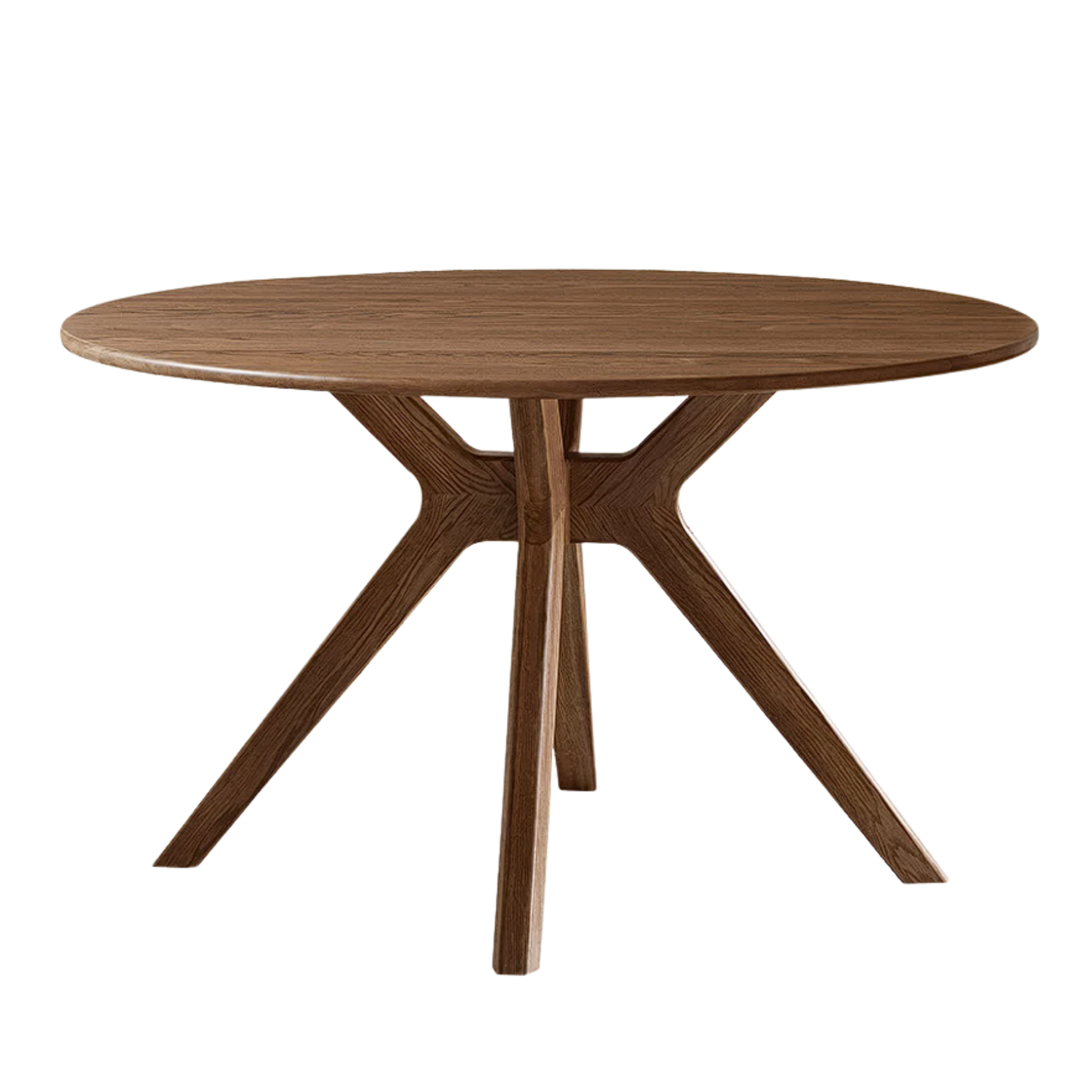 Oak Solid Wood Round Stone-Top Dining Table with Criss-Cross Splayed Wood Legs