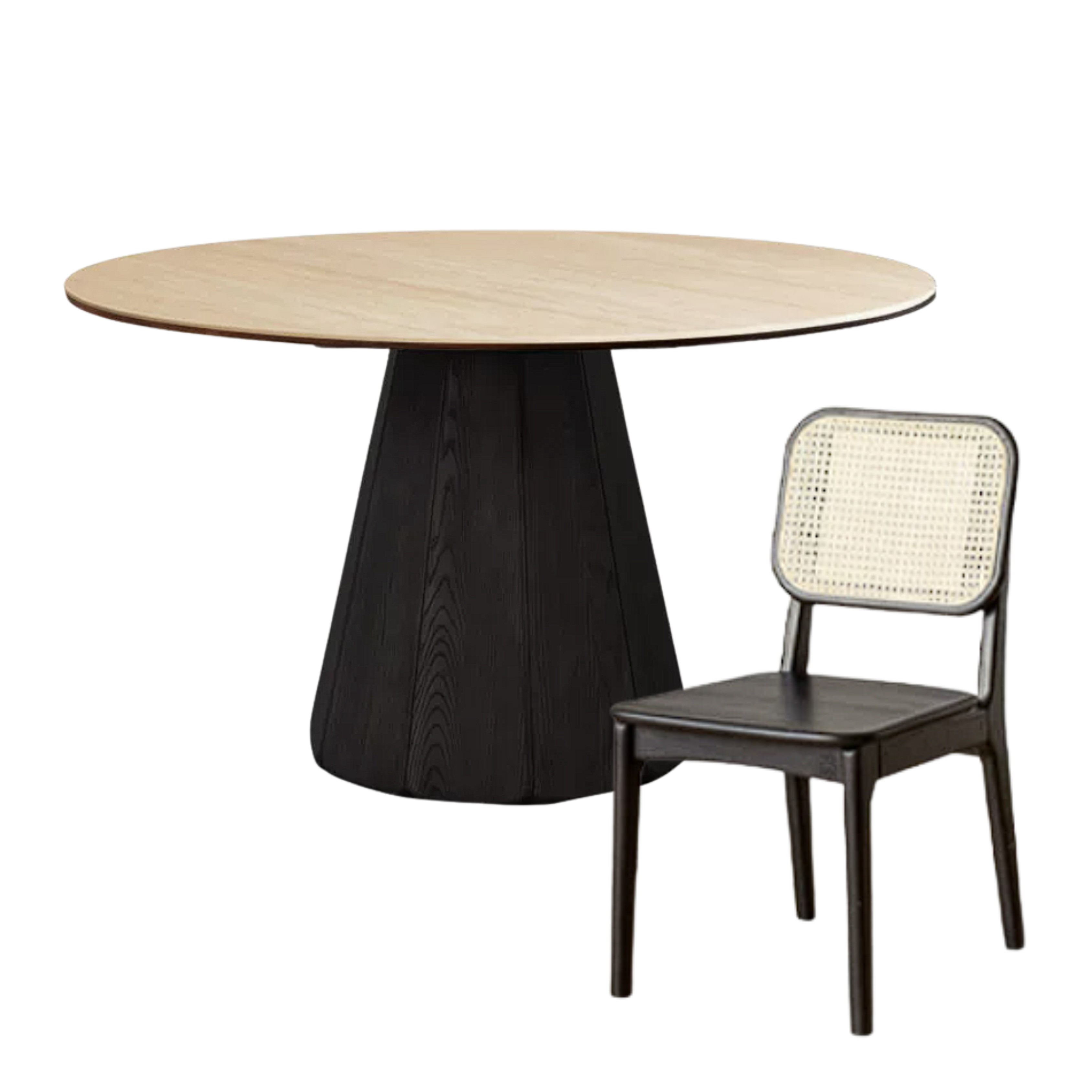 Ash Solid Wood Dining Table with Slate Top, Mid Century Round Design
