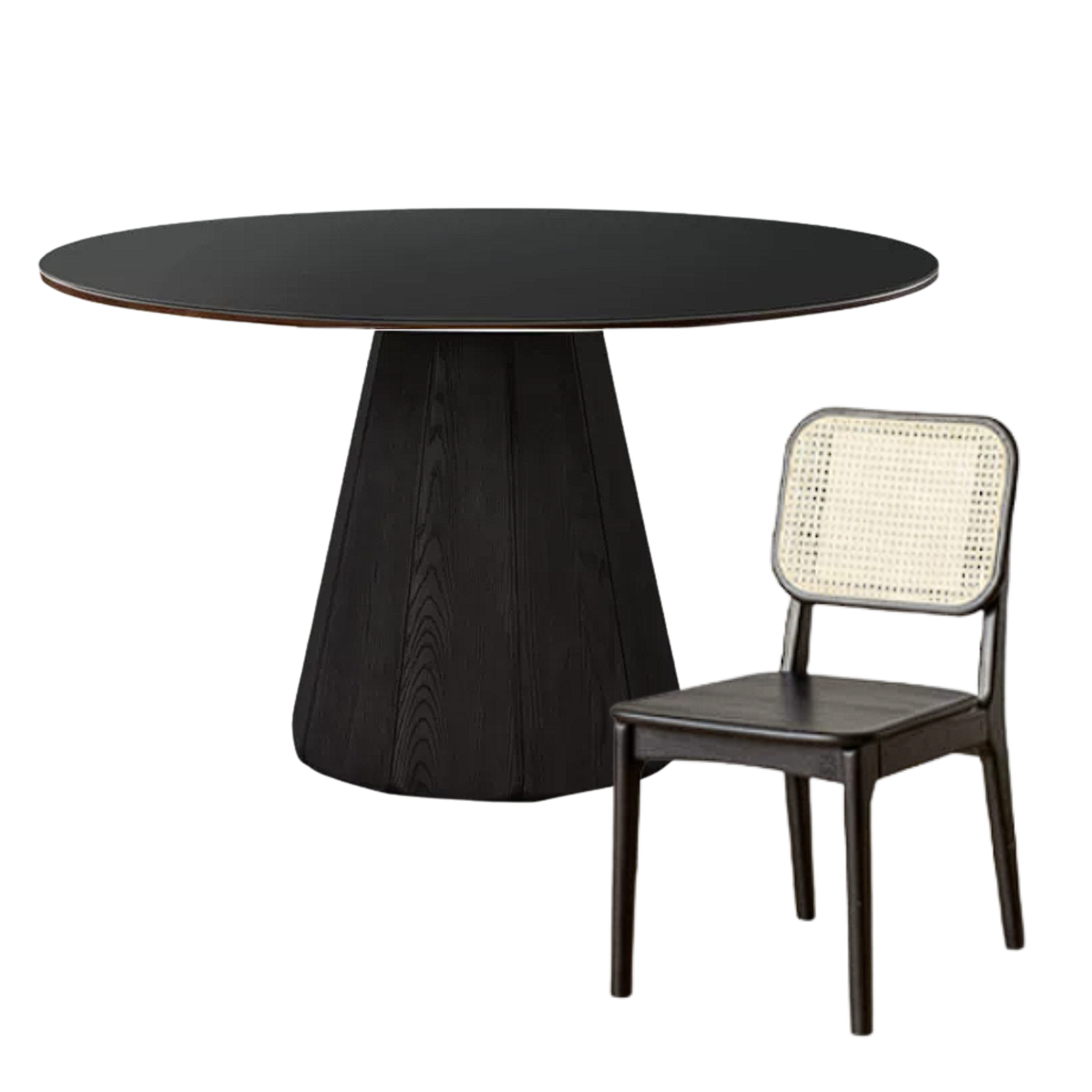 Ash Solid Wood Dining Table with Slate Top, Mid Century Round Design