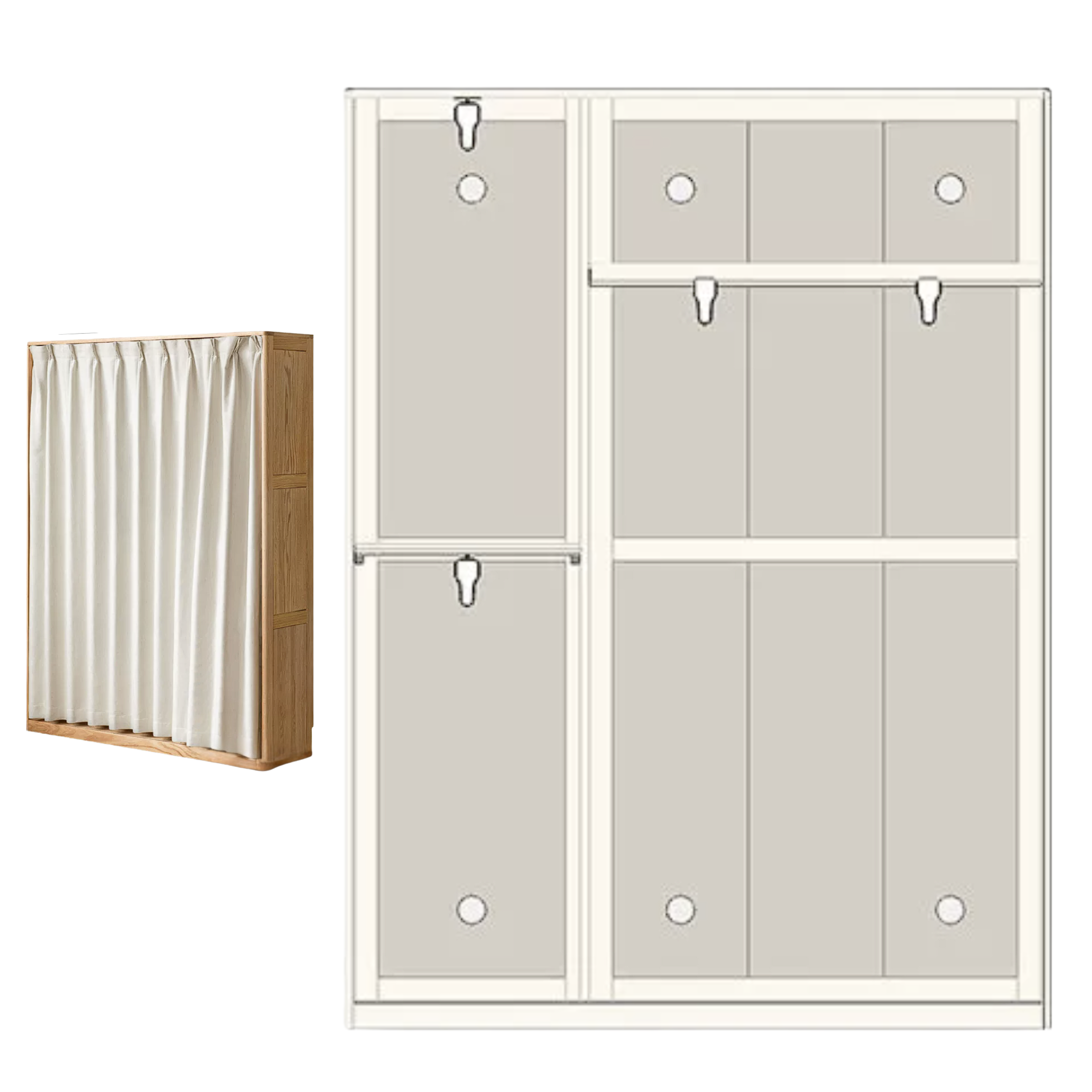 Solid RubberWood, Oak Solid Wood Wardrobe Thin Cloth Curtain