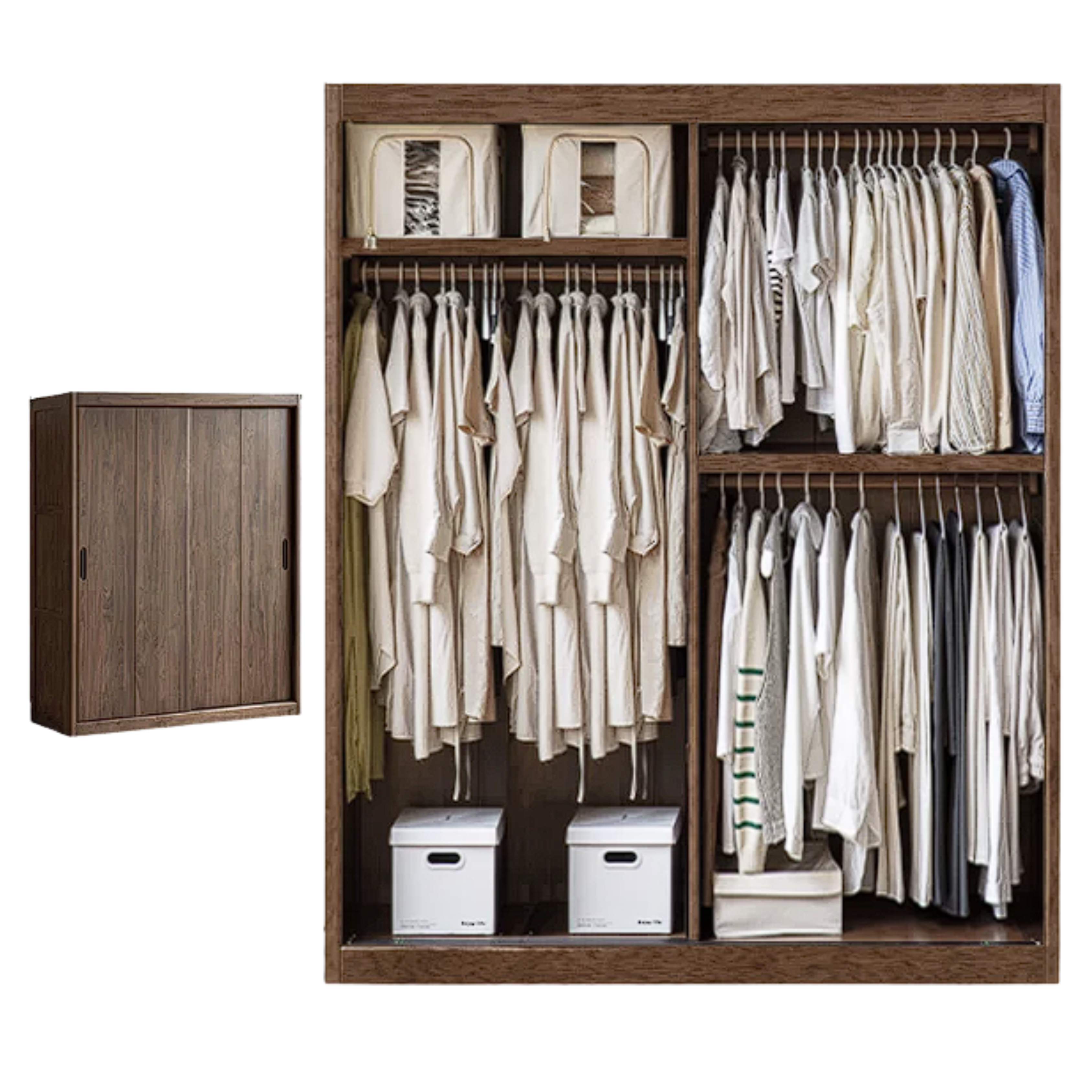 Black Walnut, Golden Sandalwood Solid Wood Wardrobe Sliding Door