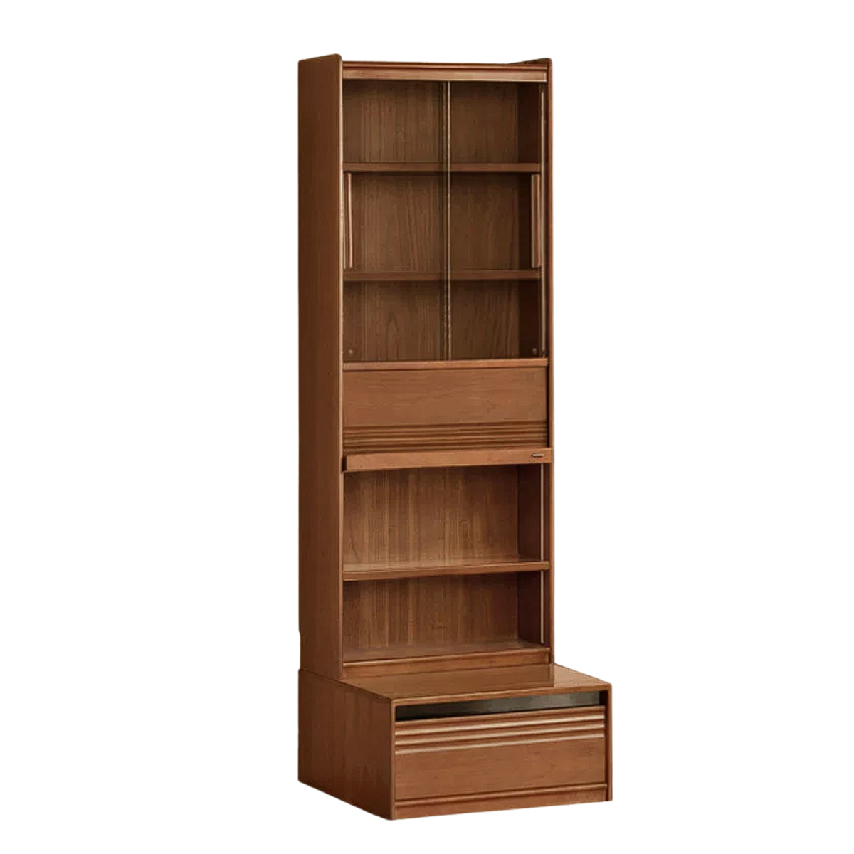 Tulipwood, Birch Solid Wood Floor-to-Ceiling Modular Bookcase with Sliding Glass Doors