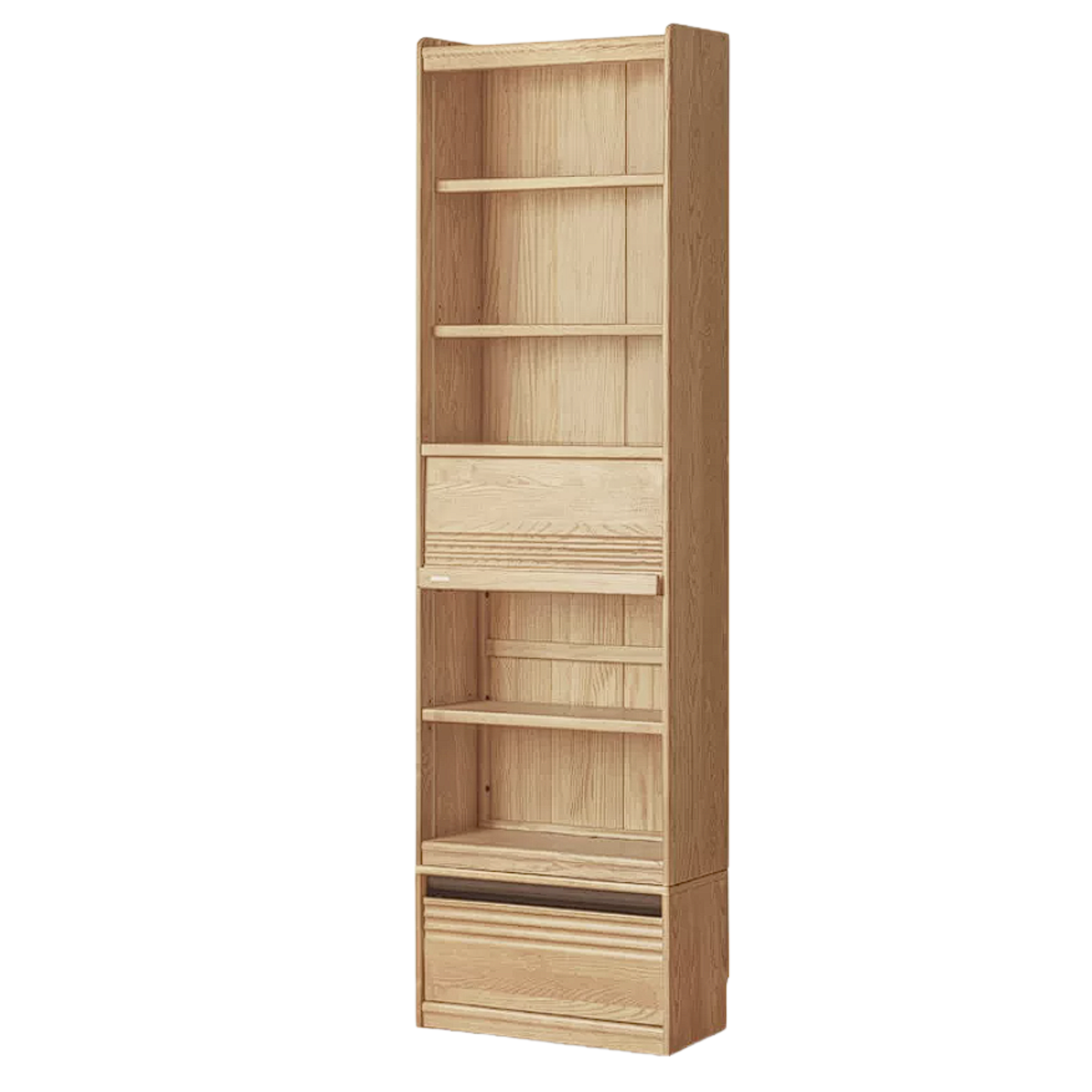 Oak Solid Wood Display Bookcase with Wall-Mounted Option and Storage Cabinet
