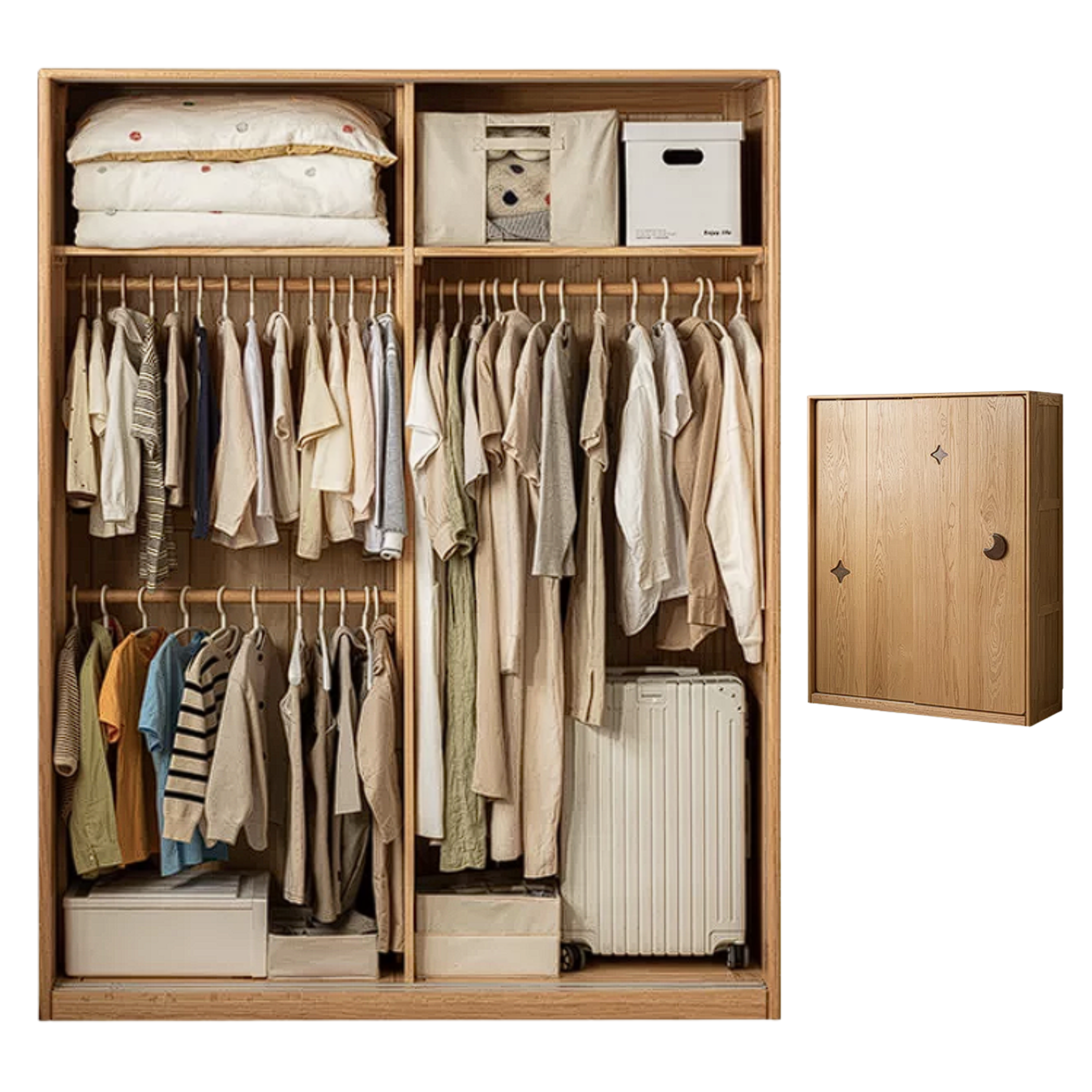 Oak Solid Wood Kids Sliding Door Wardrobe