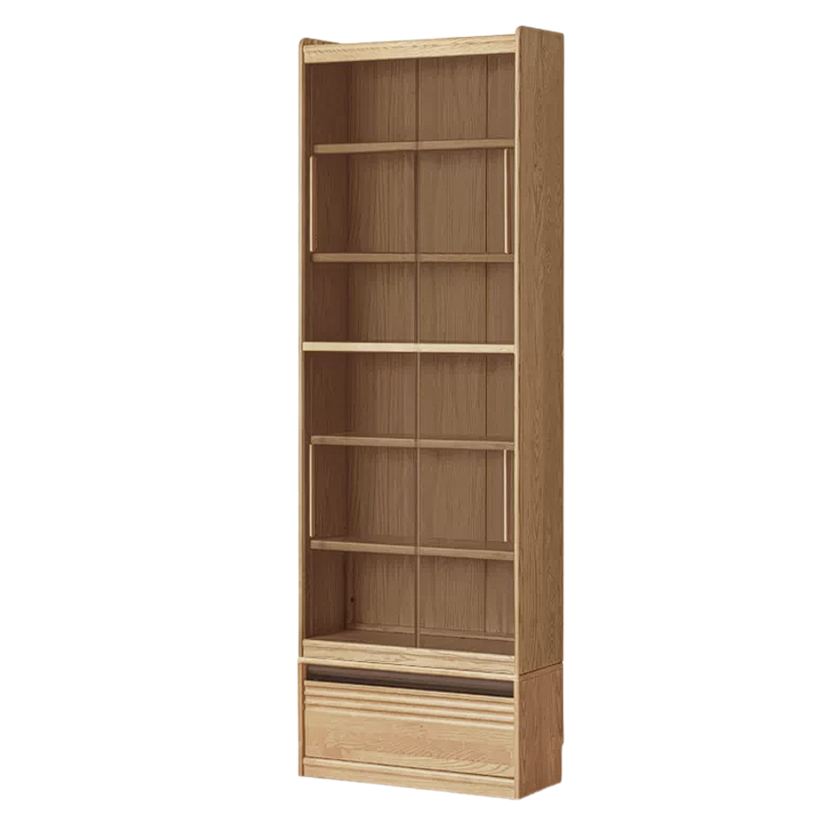 Oak Solid Wood Display Bookcase with Wall-Mounted Option and Storage Cabinet