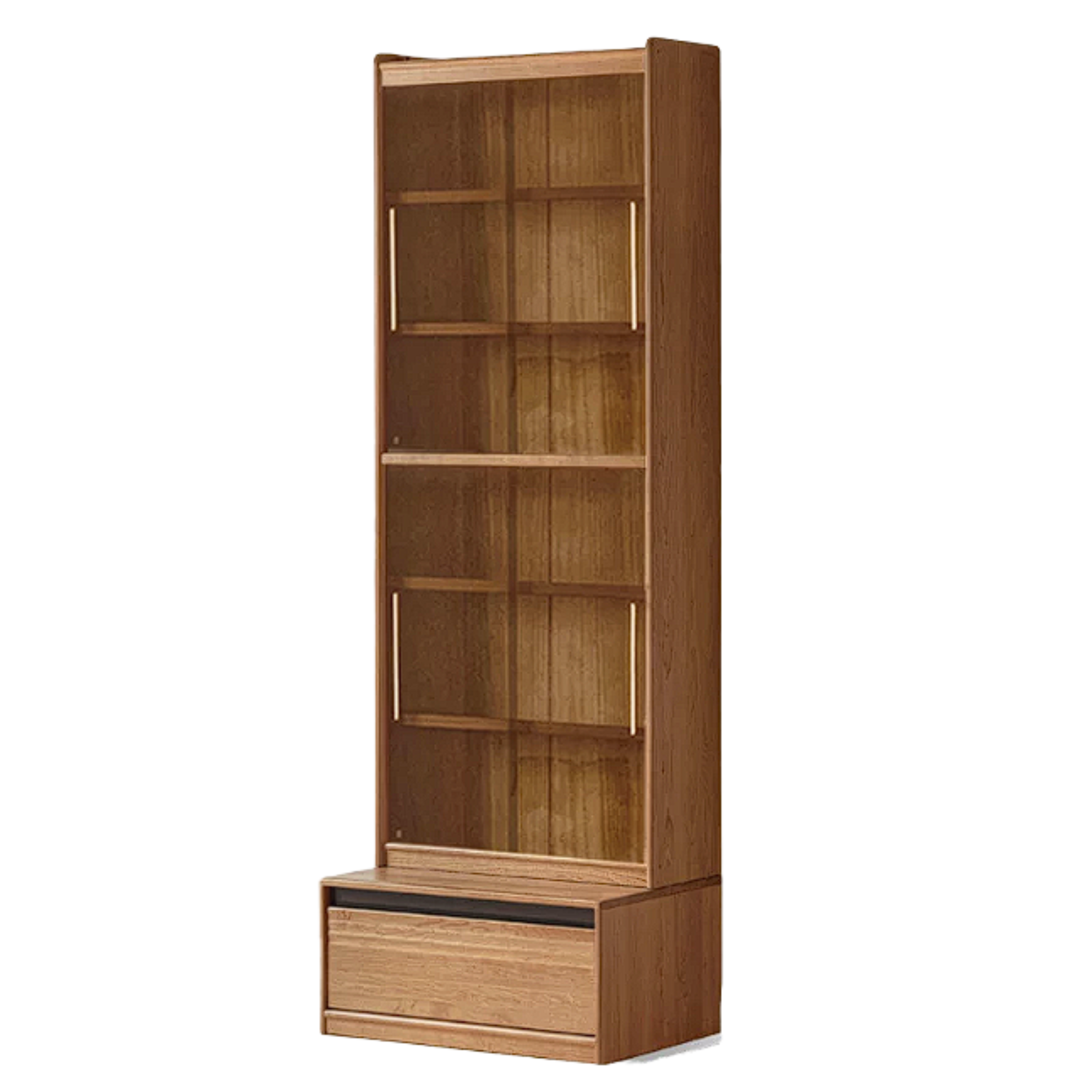 Cherry Solid Wood Bookcase with Wall Integration and Floor Storage Cabinet