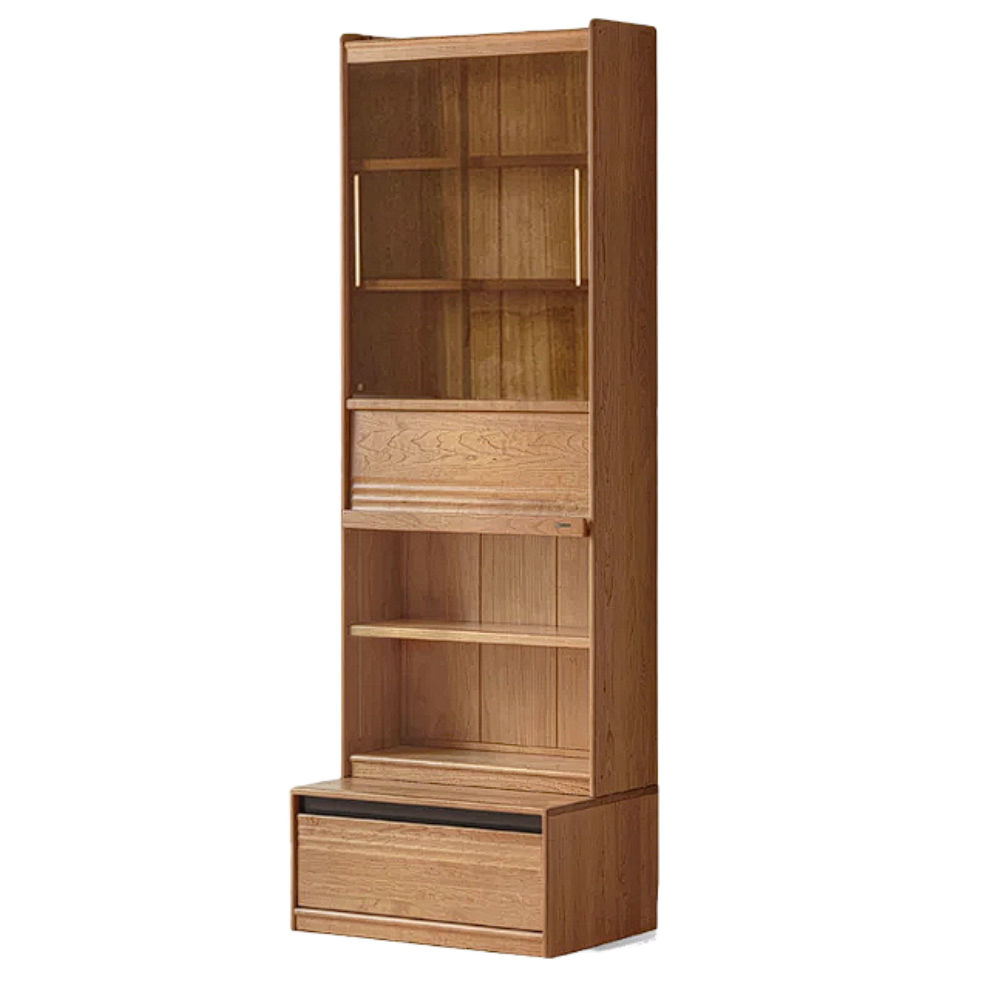 Cherry Solid Wood Bookcase with Wall Integration and Floor Storage Cabinet
