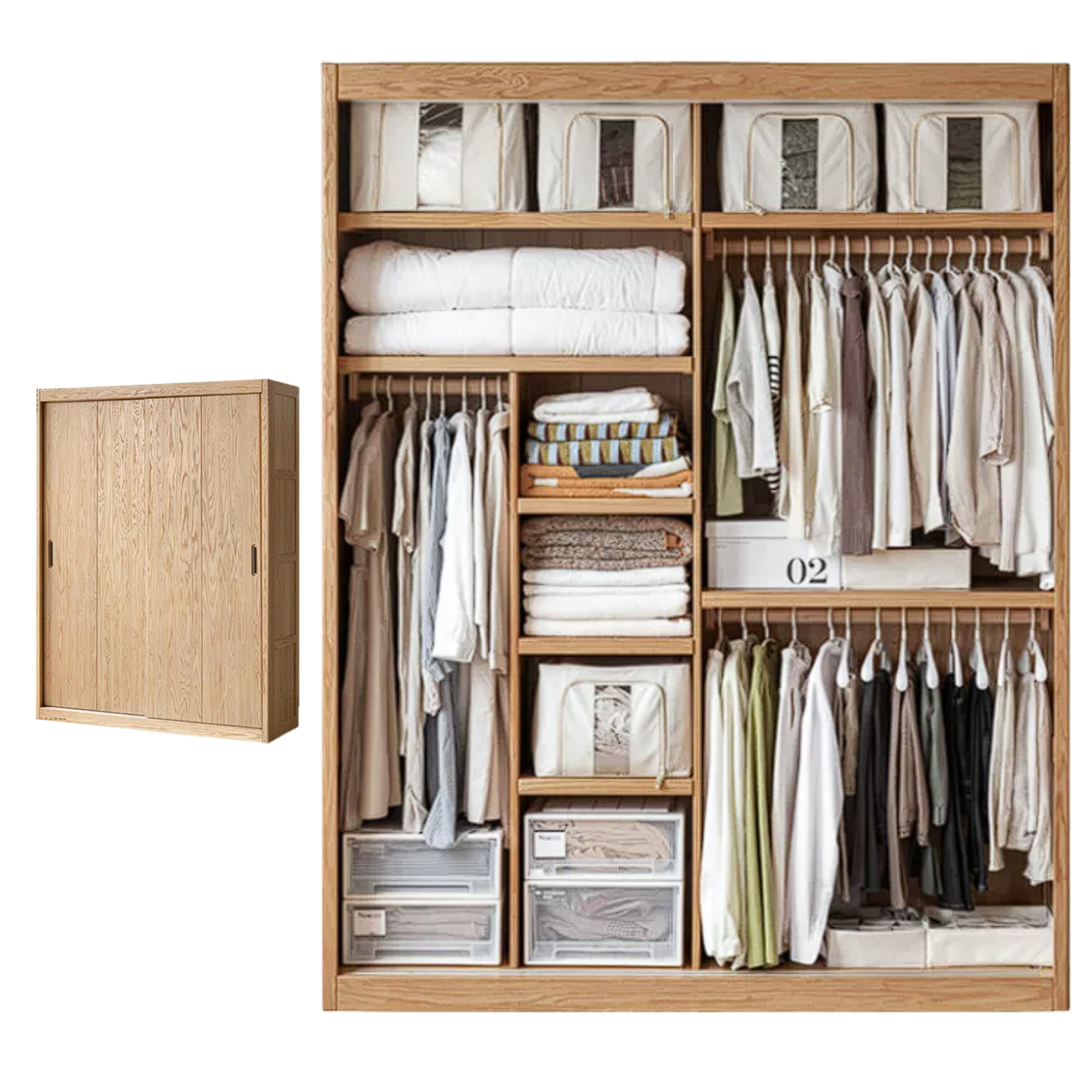 Oak, Ash Solid Wood Modern Wardrobe