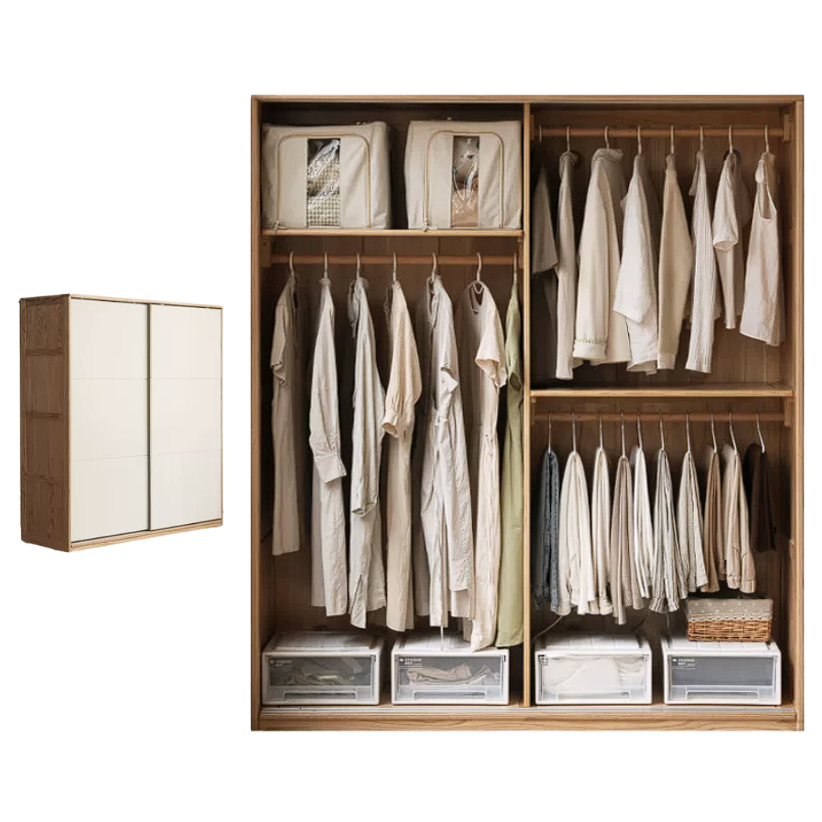 Oak Solid Wood Sliding Door Storage Wardrobe