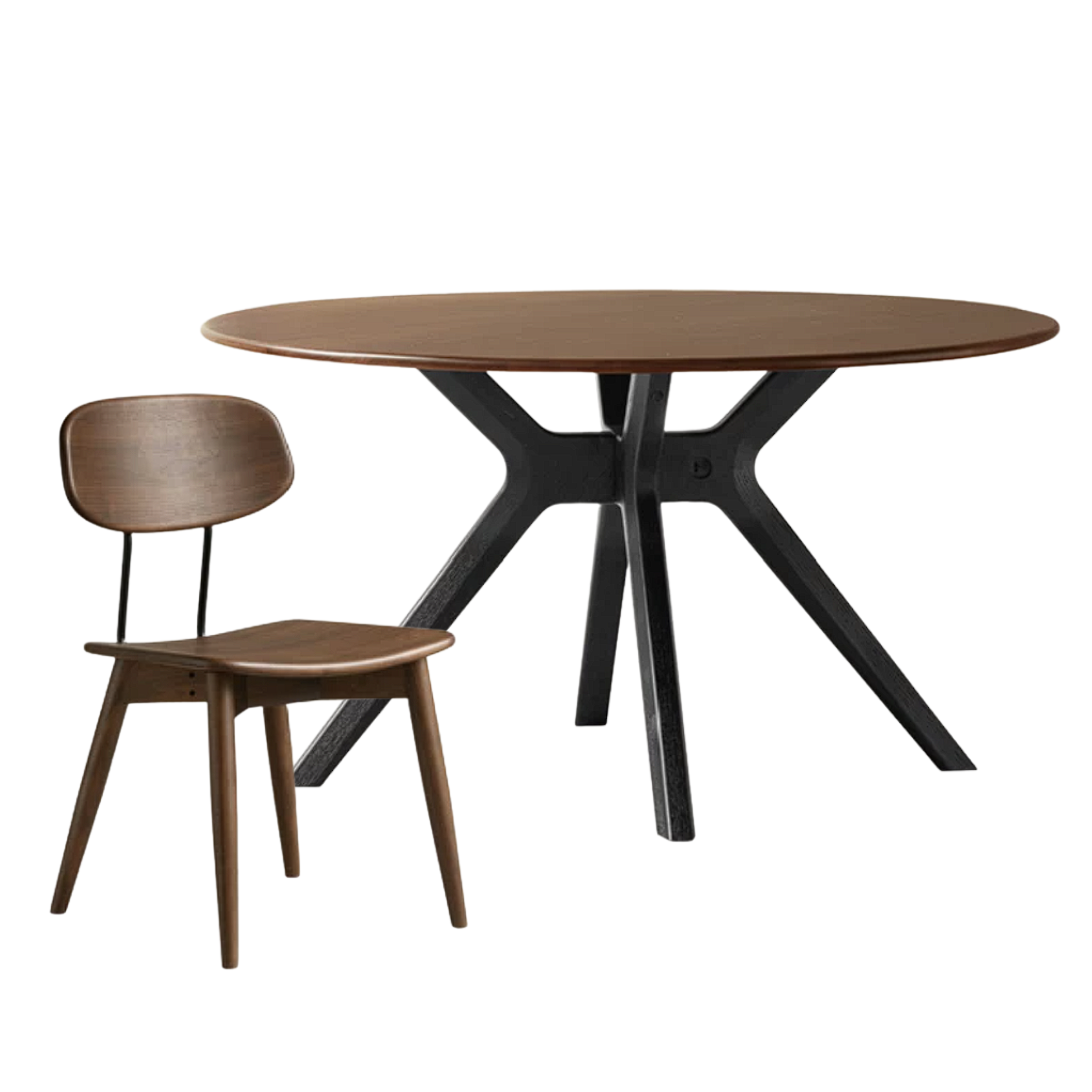 Black Walnut Solid Wood Rock Board Round Table With Turntable