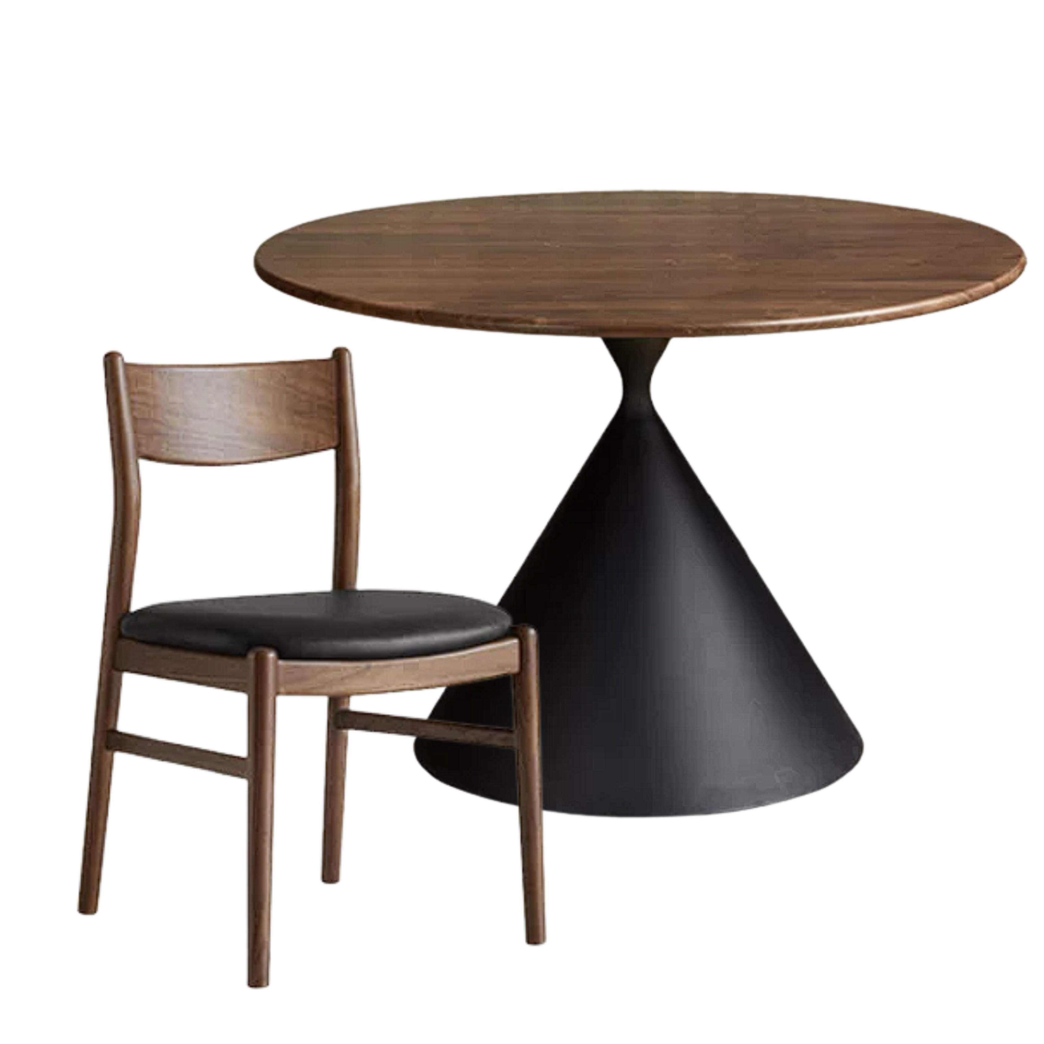 Black Walnut Solid Wood Dining Table with Cone Pedestal Base