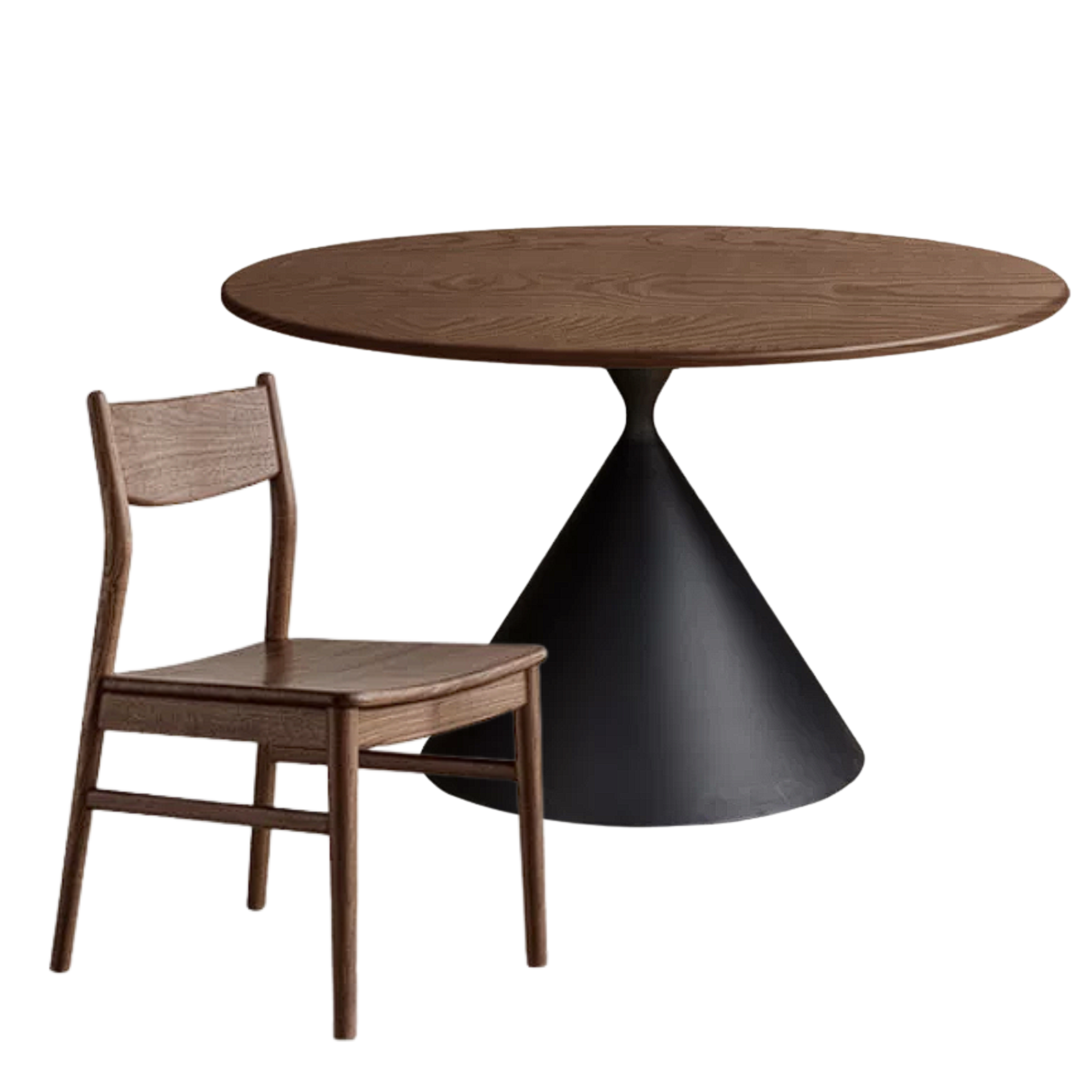 Black Walnut Solid Wood Dining Table with Cone Pedestal Base