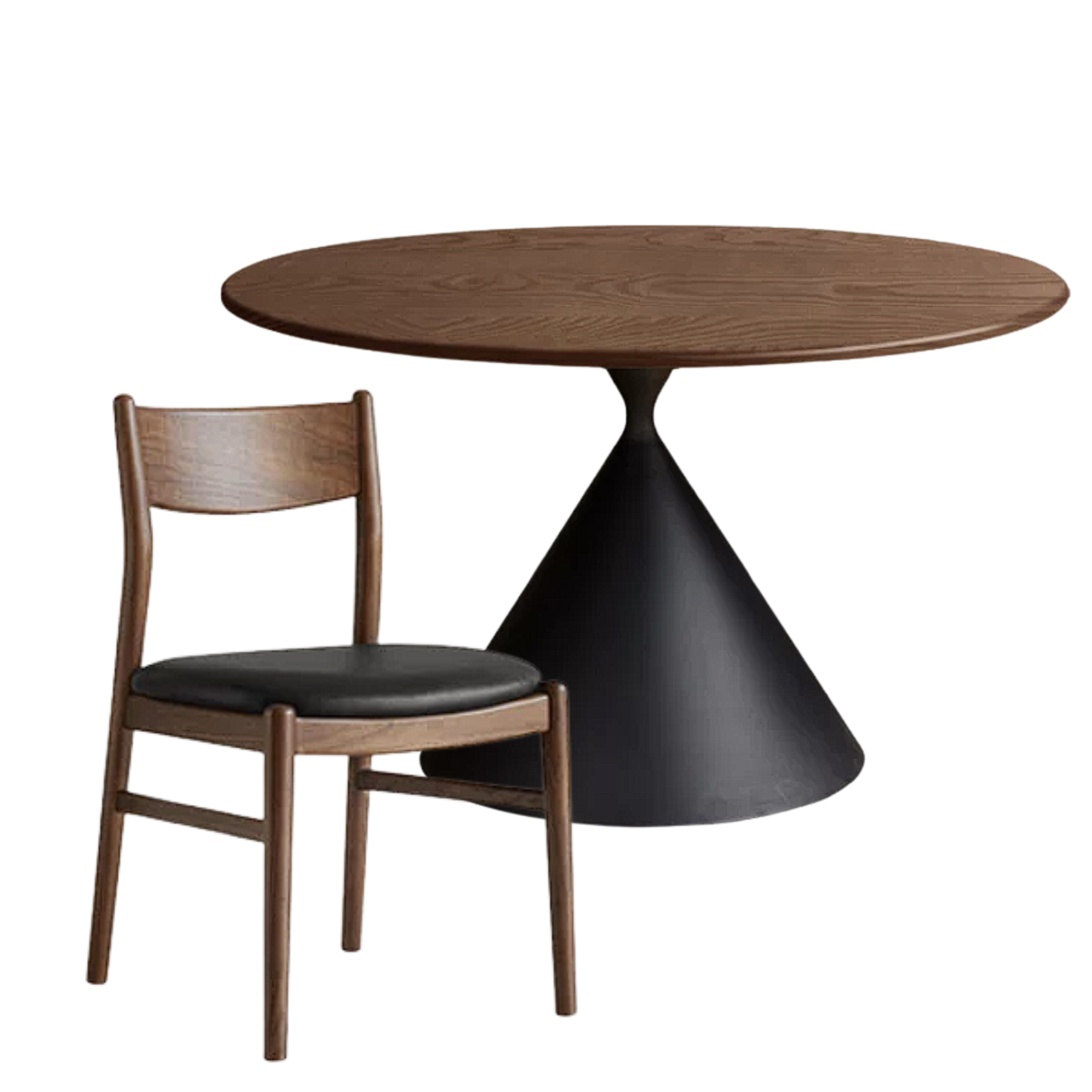 Black Walnut Solid Wood Dining Table with Cone Pedestal Base