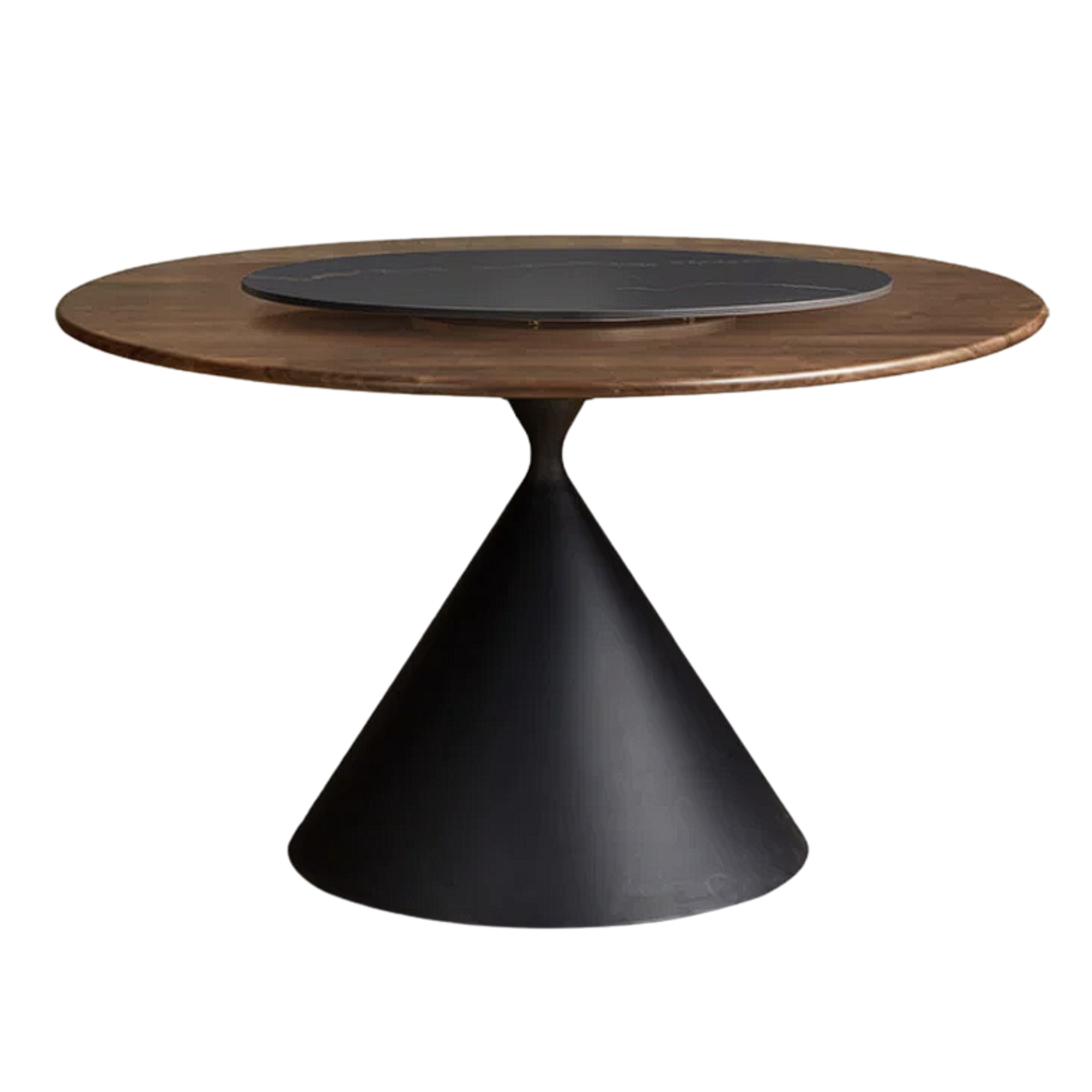 Black Walnut Solid Wood Dining Table with Cone Pedestal Base