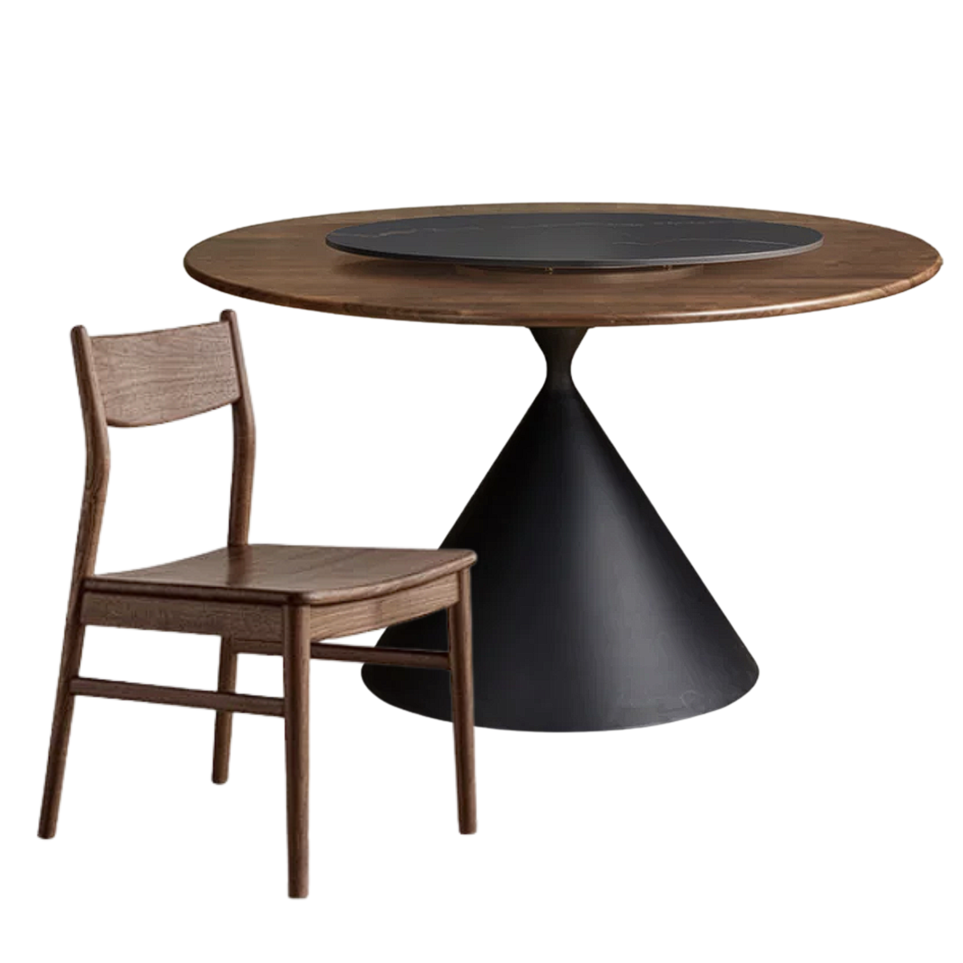 Black Walnut Solid Wood Dining Table with Cone Pedestal Base