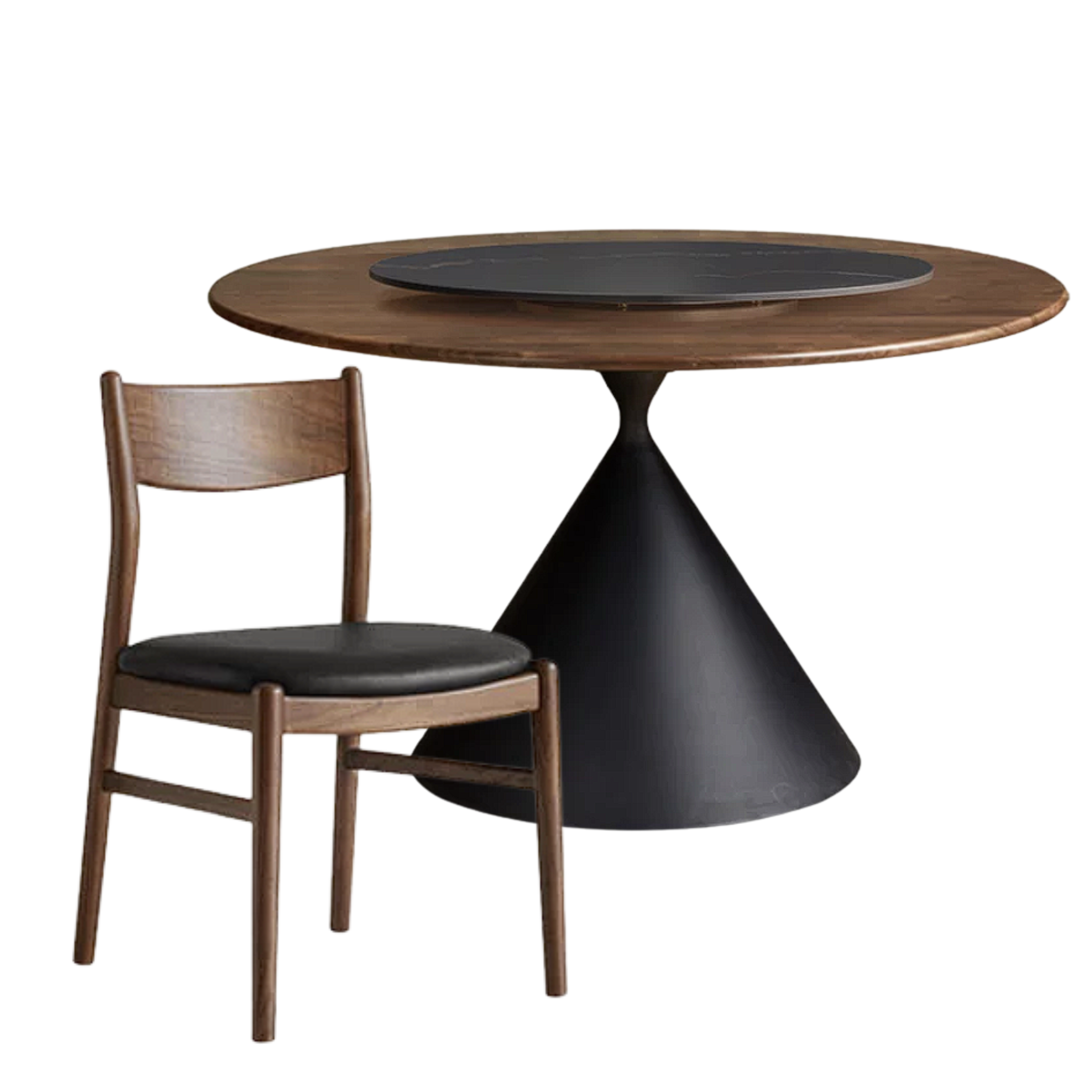Black Walnut Solid Wood Dining Table with Cone Pedestal Base