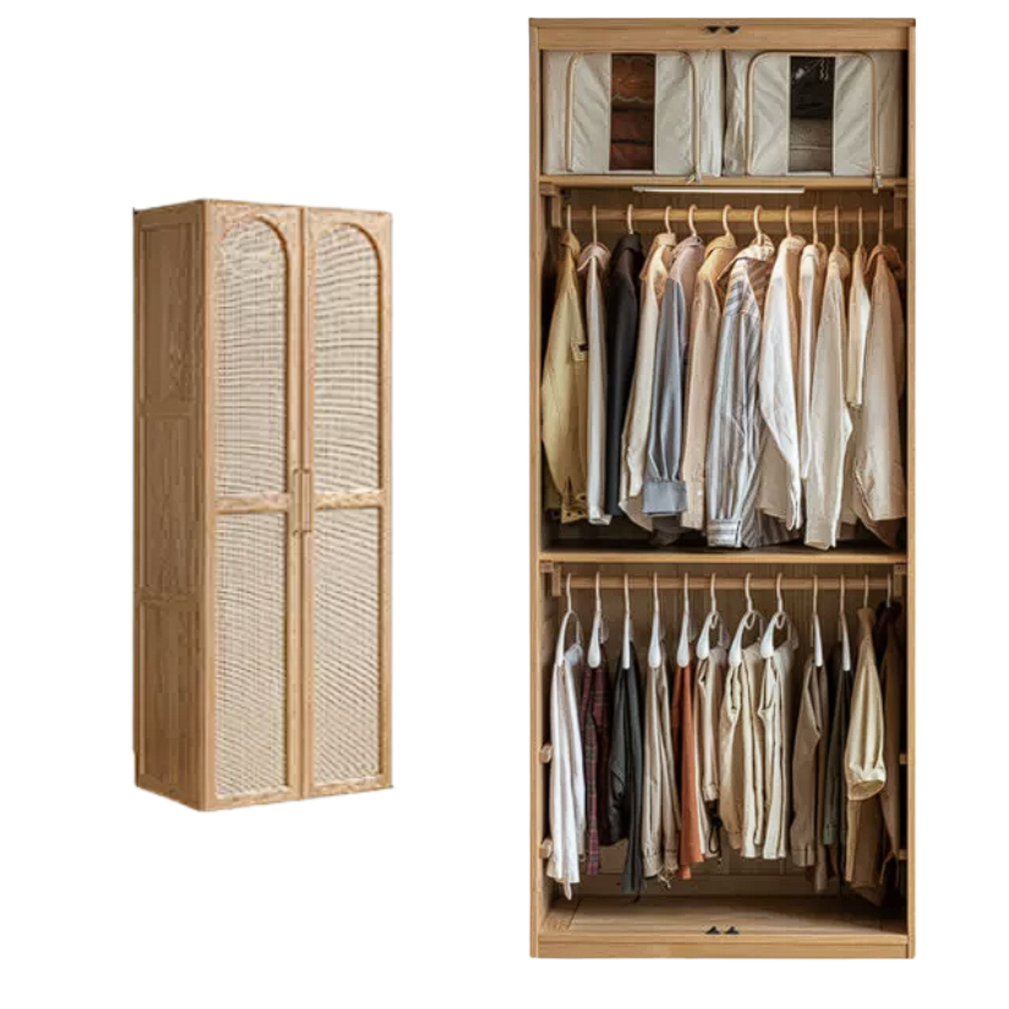 Oak Solid Wood Rattan Door Floor Wardrobe