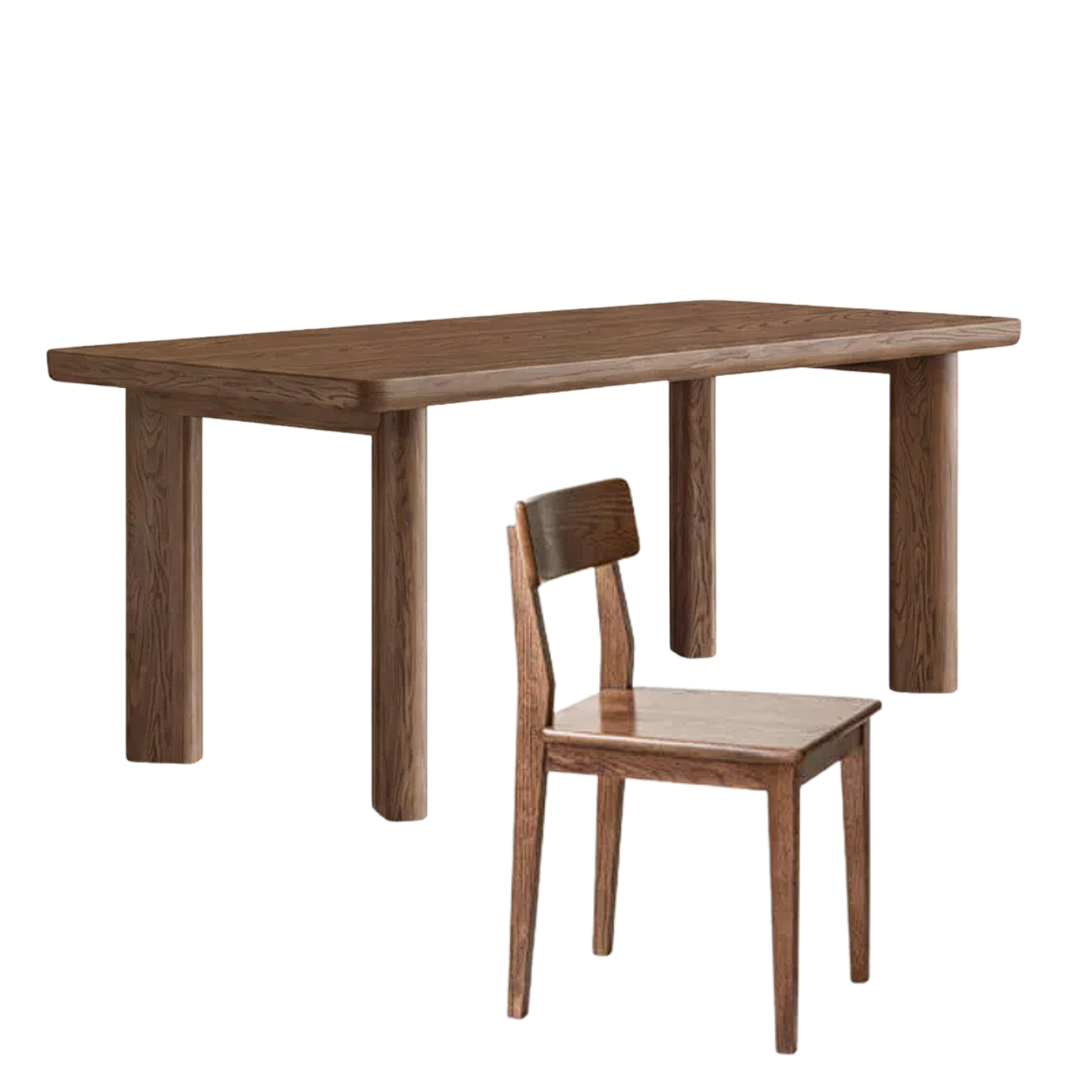 Black Walnut Solid Wood Rectangular Dining Table with Round Legs