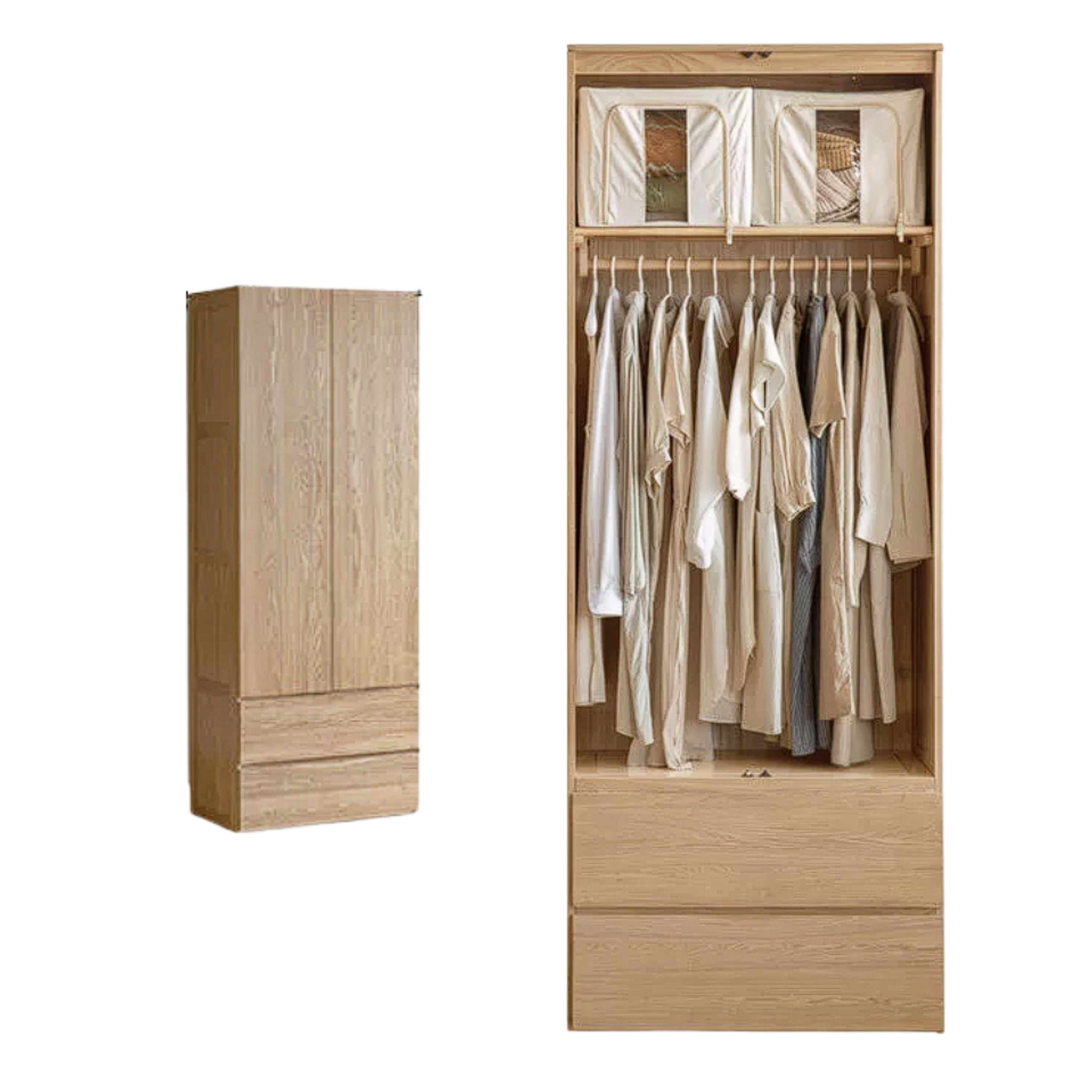 Ash Solid Wood Open Door Storage Cabinet