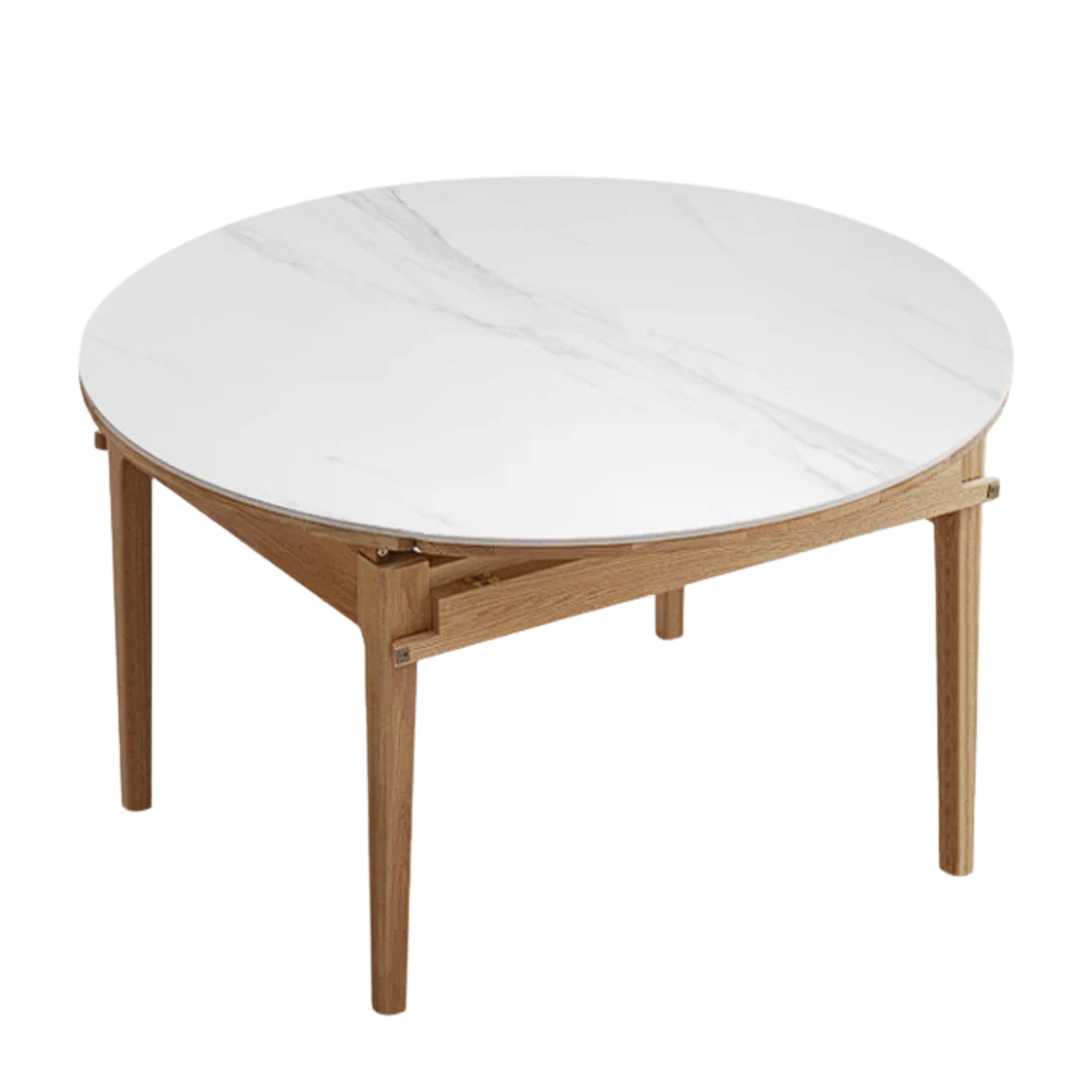 Oak, Solid Rubberwood Round Folding Dining Table With Rock Slab Surface
