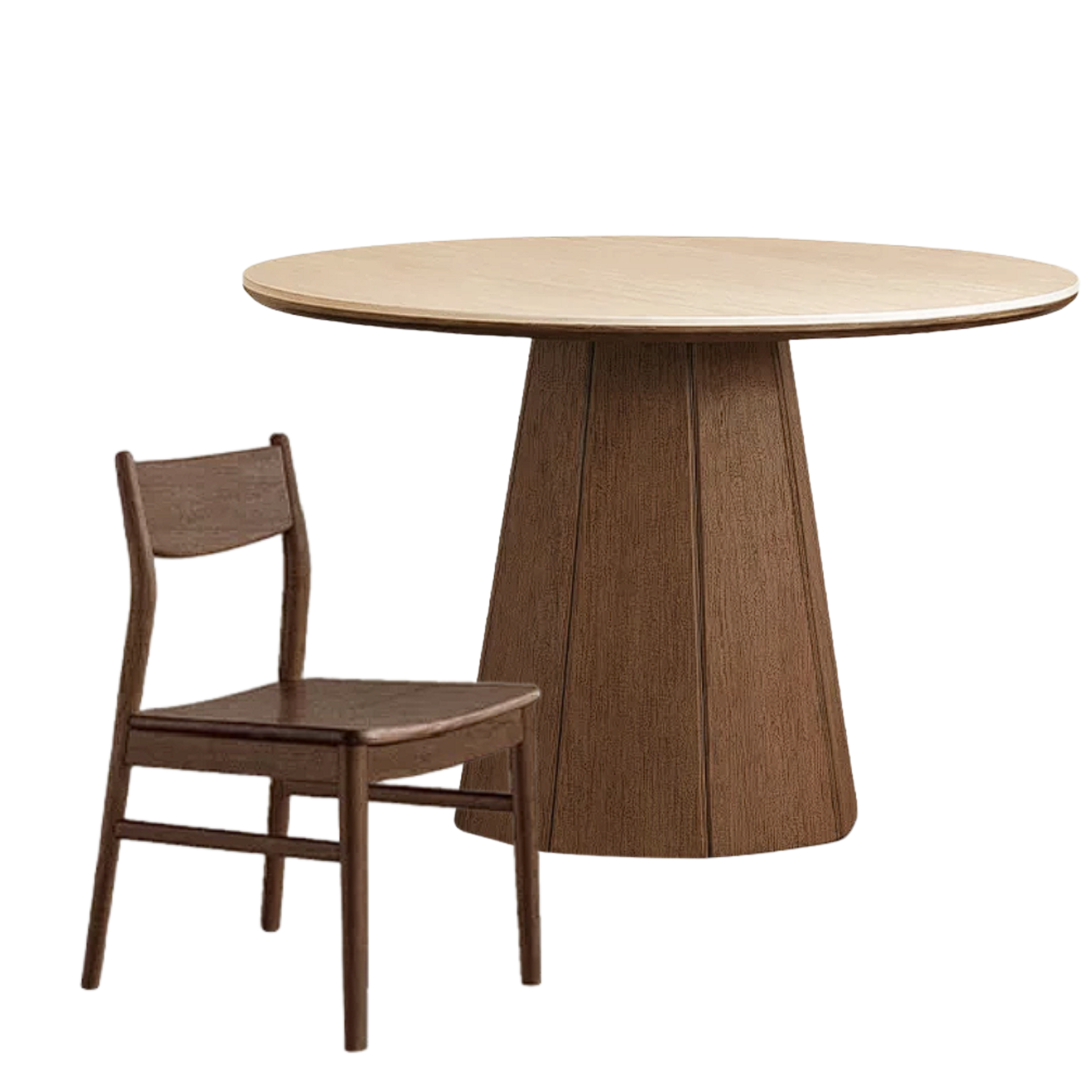 Black Walnut, Ash, Golden Pearwood Solid Wood Round Dining Table with Fluted Cone Pedestal Base