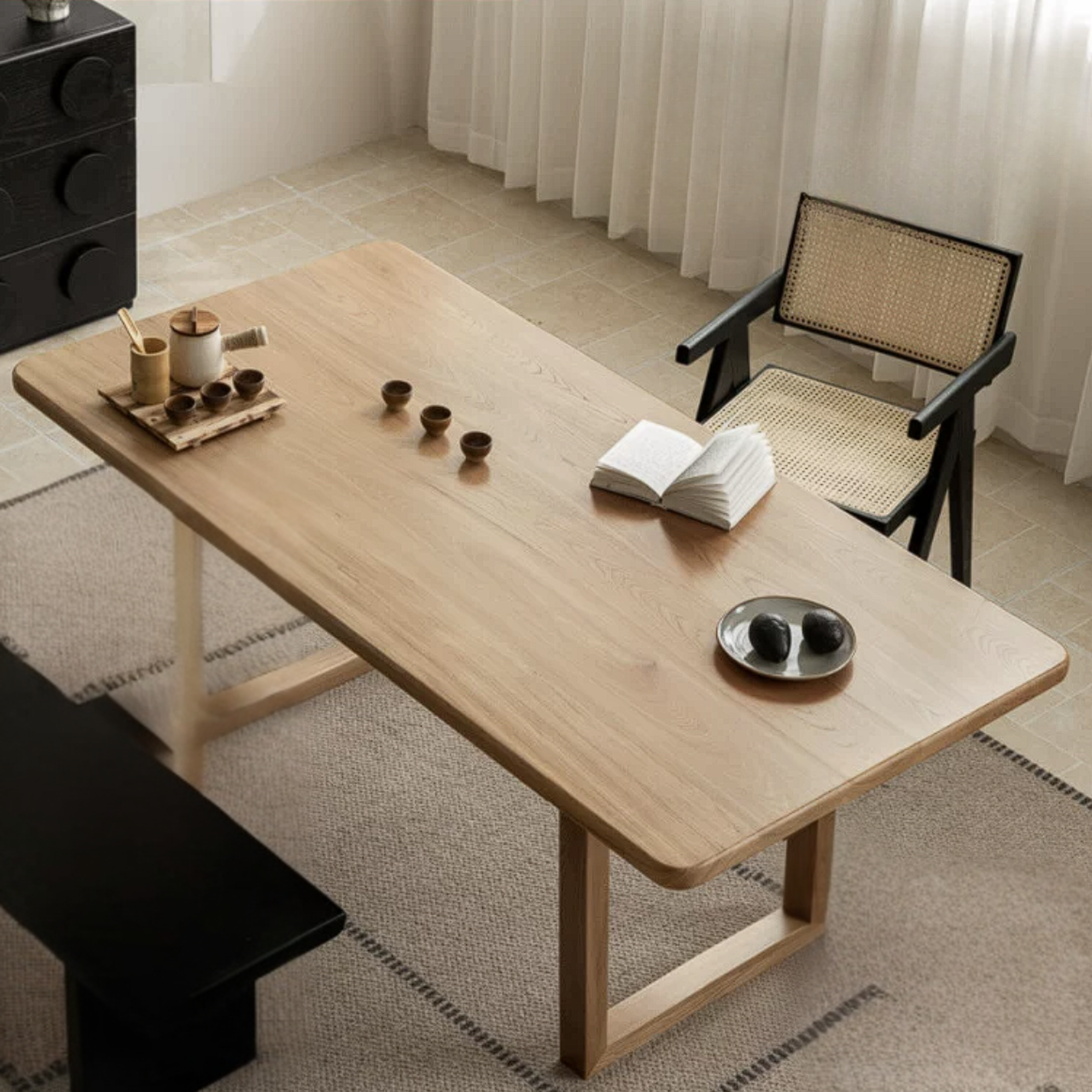 Ash, Oak, Elm Solid Wood Wabi Sabi Style Dining Table