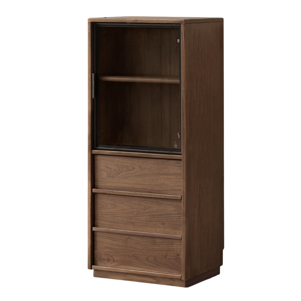 Oak, Black Walnut, Golden Sandalwood Solid Wood Bookcase with Glass Sliding Door and LED-Lit Display
