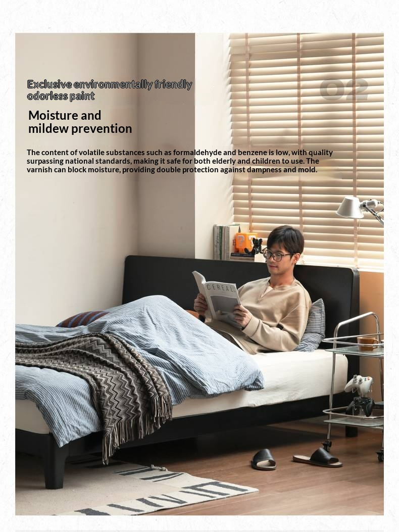 Rubberwood, Poplar Solid Wood Bed in Black — Modern Casual Edge Design