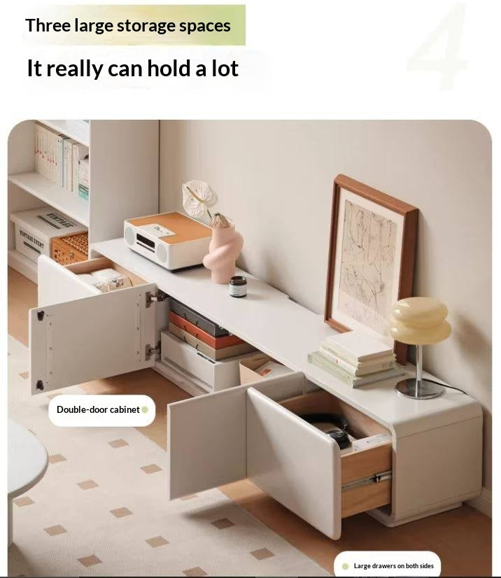 Solid RubberWood Floor TV Cabinet Cream Style.