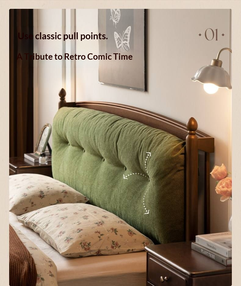 Black Walnut Solid Wood Genuine Leather Soft Bed