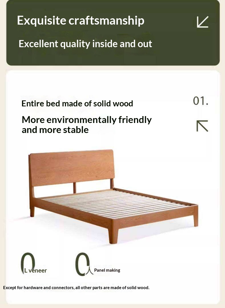 Cherry Solid Wood Platform Bed with Slightly Reclined Panel Headboard and Tapered Legs