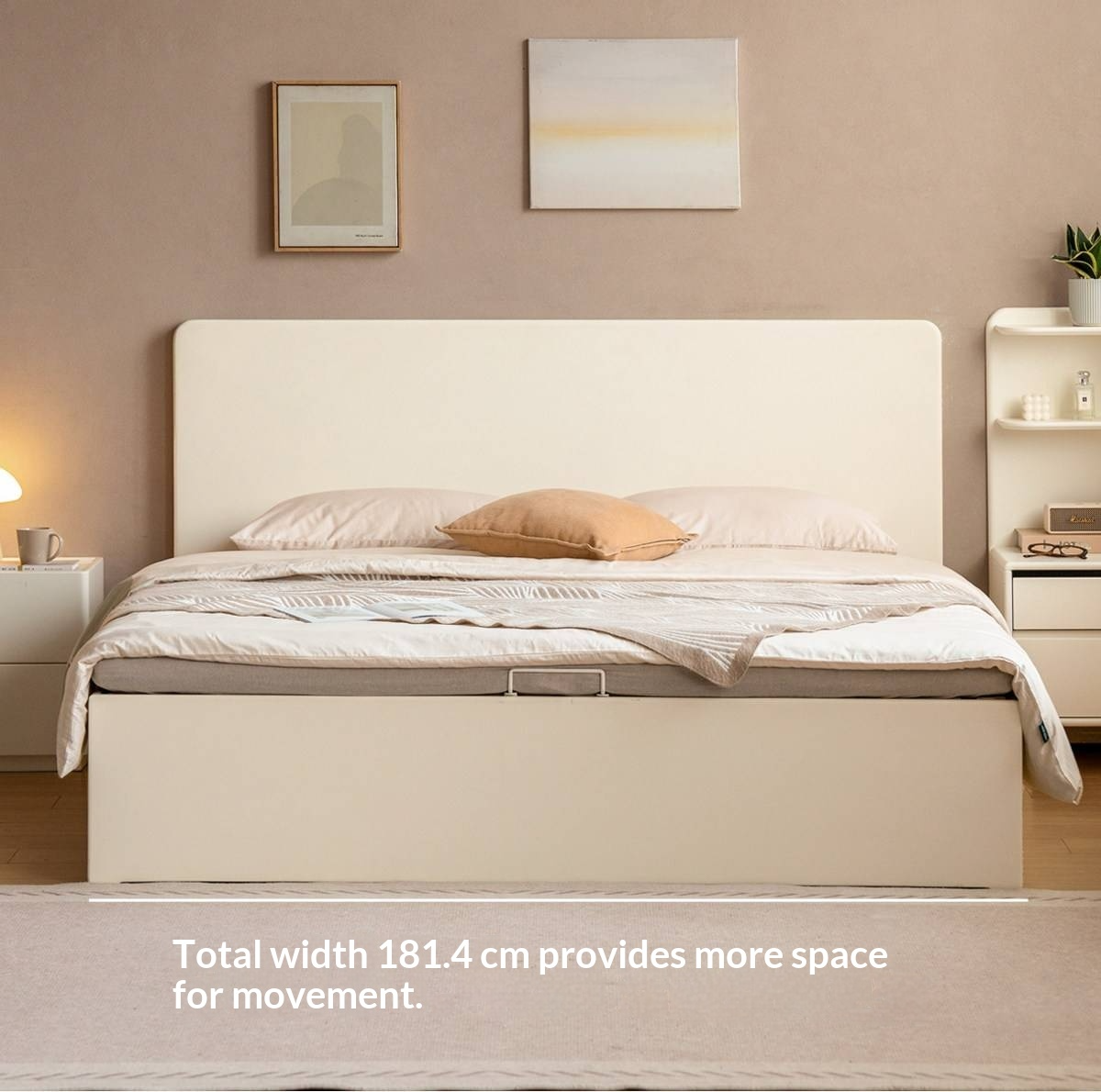 Rubberwood Solid Wood Platform Storage Bed with Gas Lift Base and Side Drawers